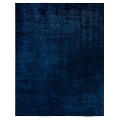 Blauer Teppich aus handgeknüpfter Wolle, gefärbt