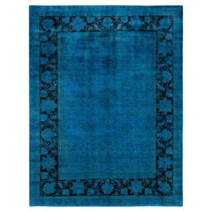 Overdyed Hand Knotted Wool Blue Area Rug