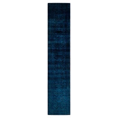 Overdyed Hand Knotted Wool Blue Runner