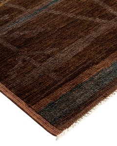 Overdyed Hand Knotted Wool Brown Area Rug