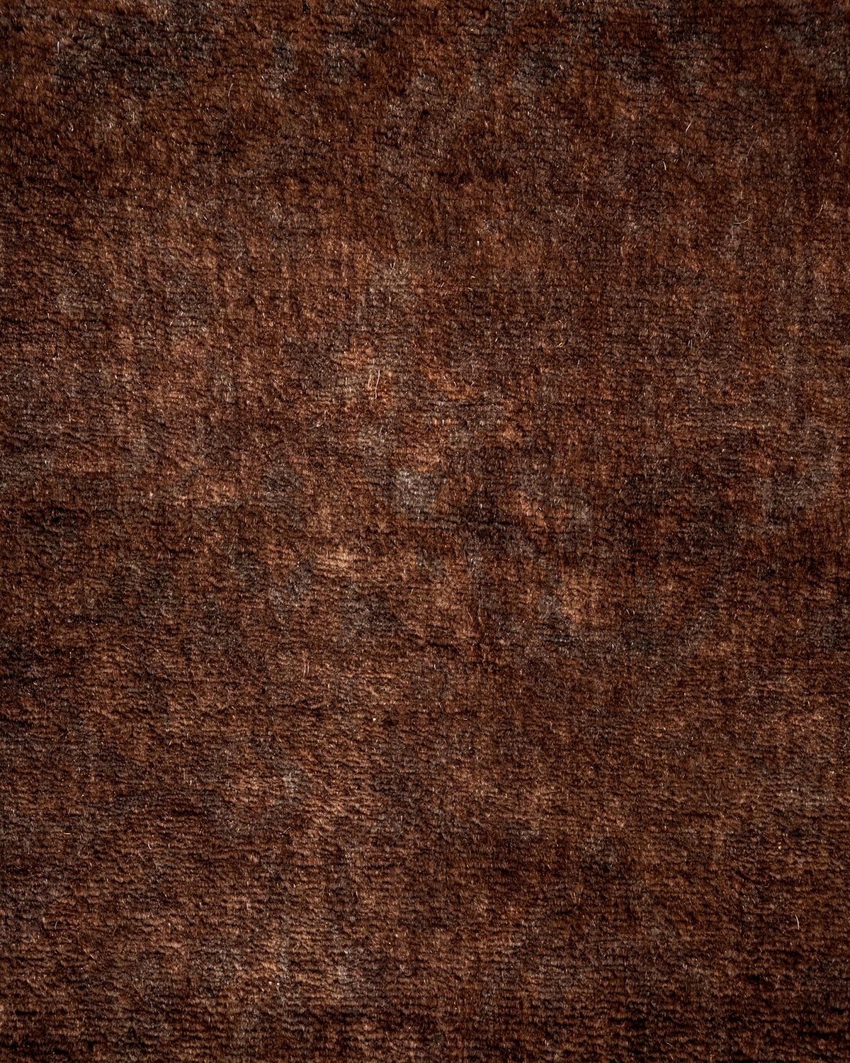 Pakistani Overdyed Hand Knotted Wool Brown Area Rug For Sale
