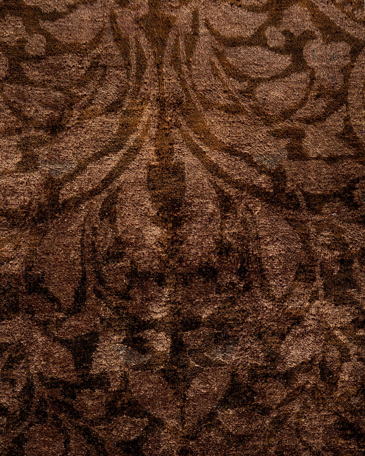Pakistani Overdyed Hand Knotted Wool Brown Area Rug