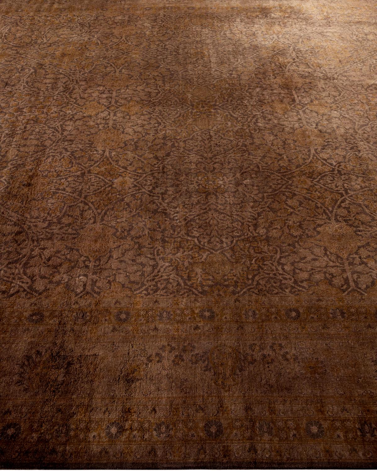 Overdyed Hand Knotted Wool Brown Area Rug In New Condition For Sale In Norwalk, CT