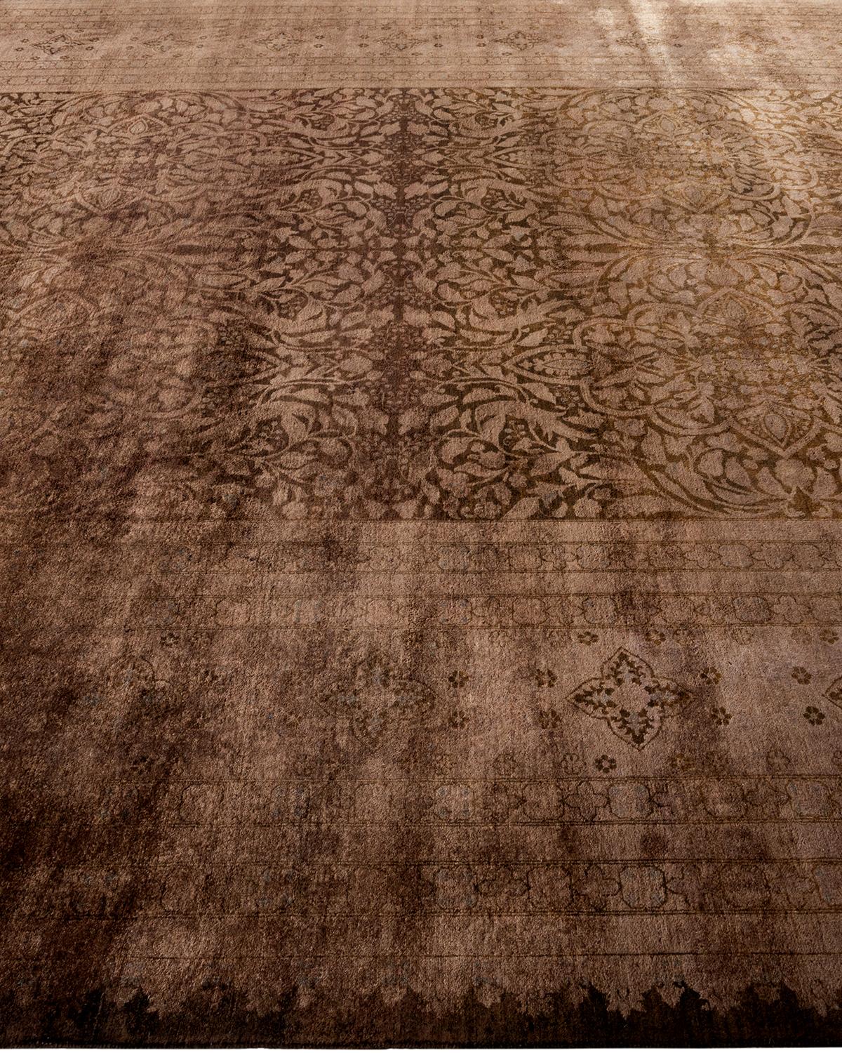 Overdyed Hand Knotted Wool Brown Area Rug In New Condition In Norwalk, CT