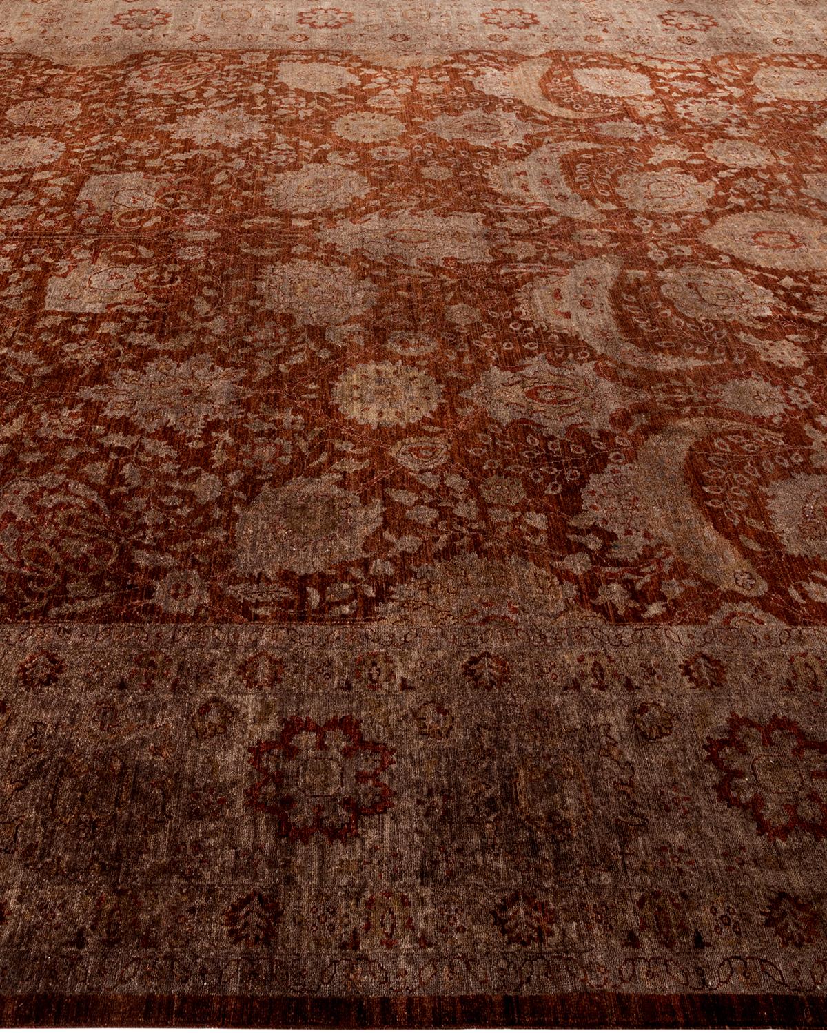 Overdyed Hand Knotted Wool Brown Area Rug In New Condition For Sale In Norwalk, CT