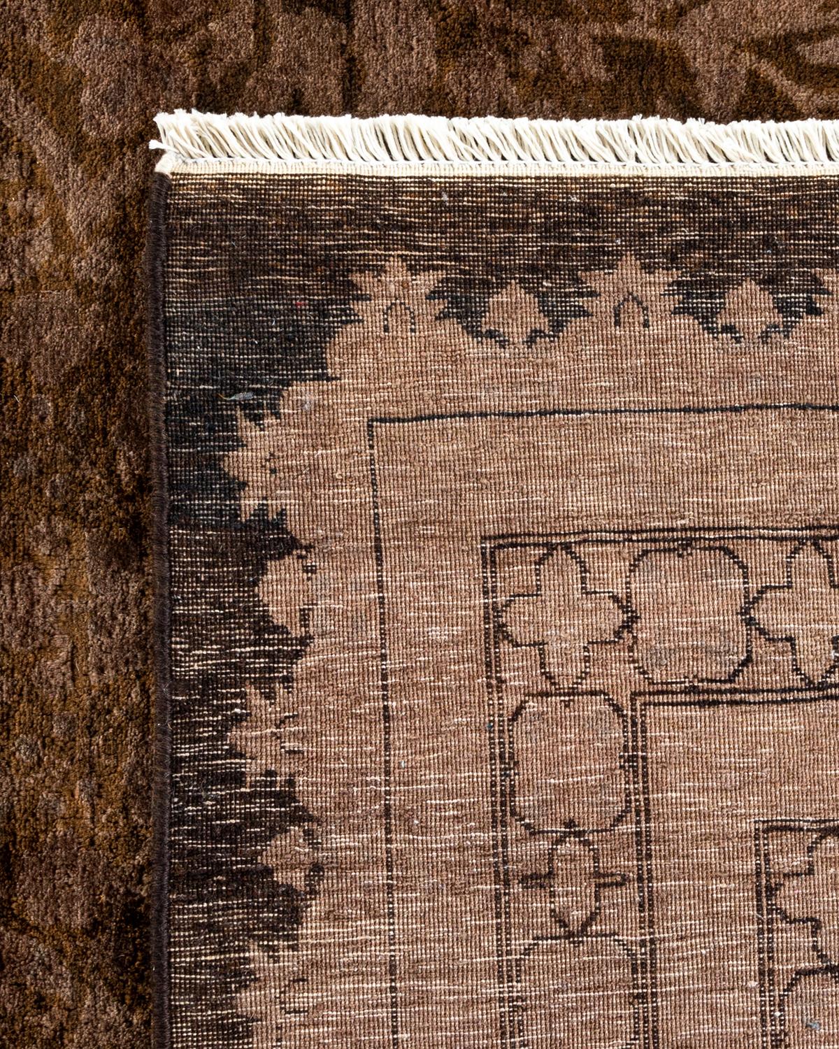 Contemporary Overdyed Hand Knotted Wool Brown Area Rug