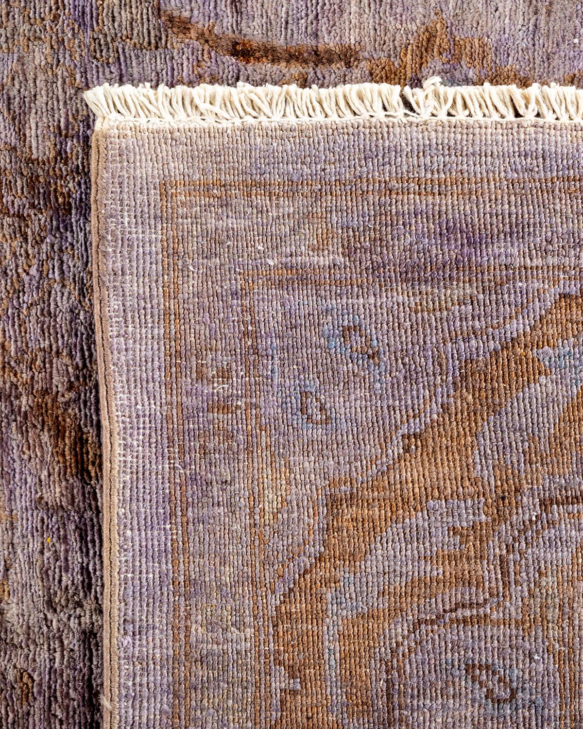 Contemporary Overdyed Hand Knotted Wool Brown Area Rug For Sale