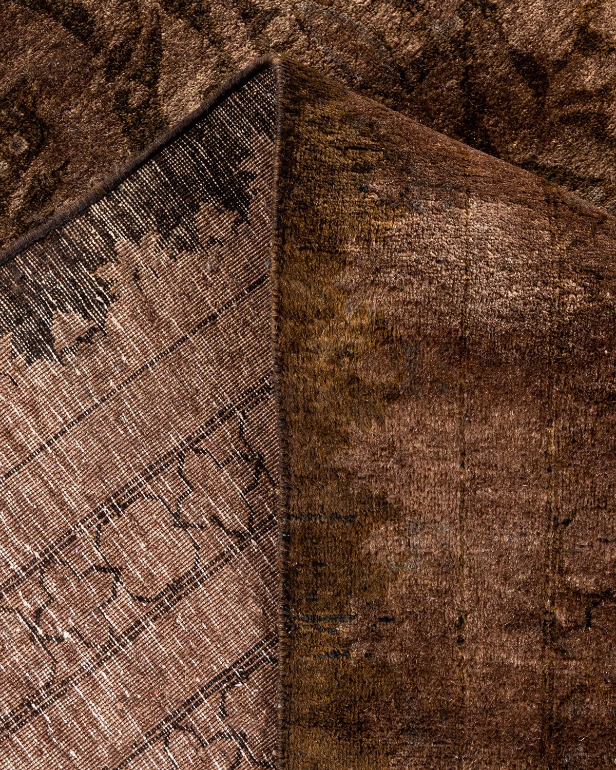 Overdyed Hand Knotted Wool Brown Area Rug 1