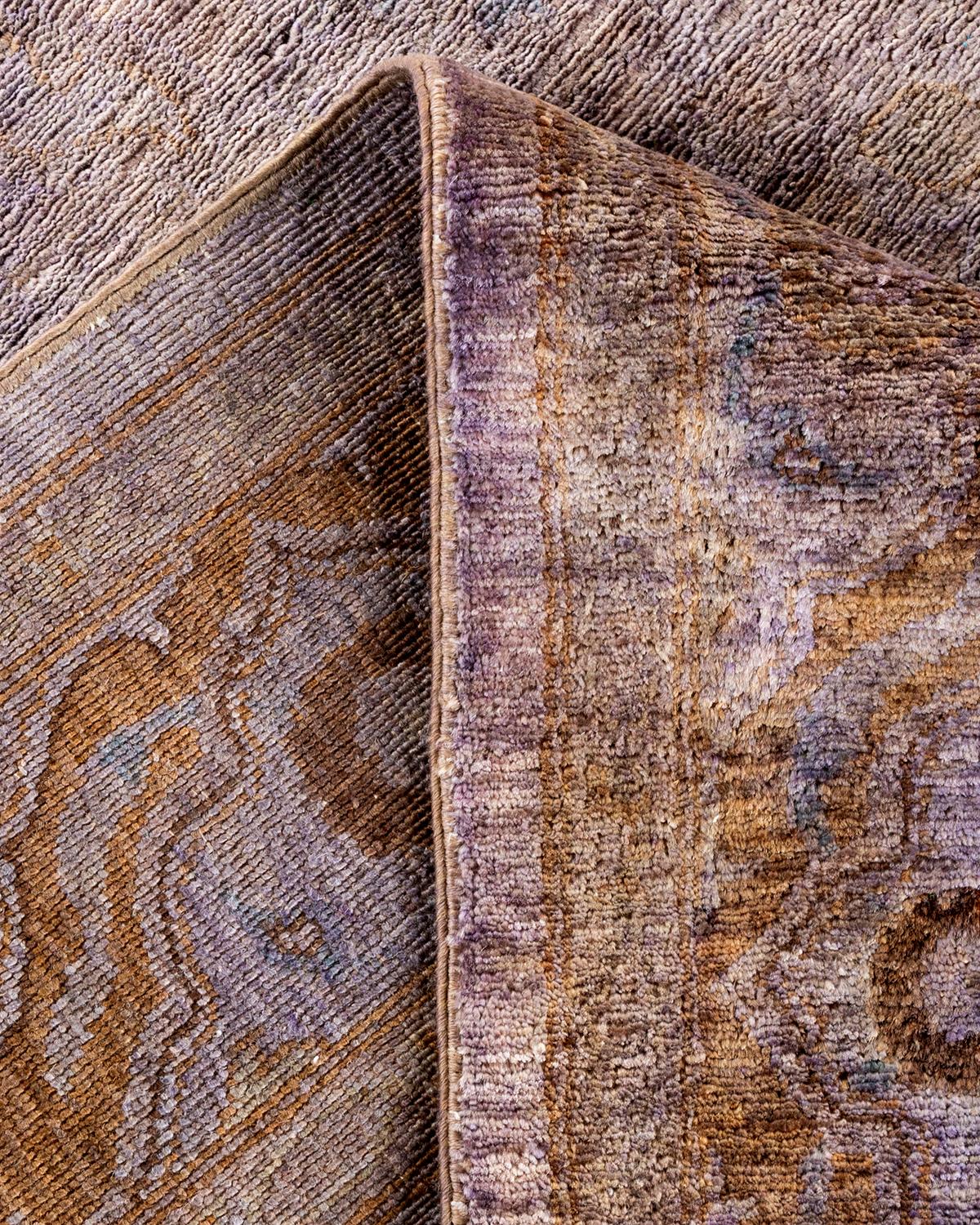 Overdyed Hand Knotted Wool Brown Area Rug For Sale 1