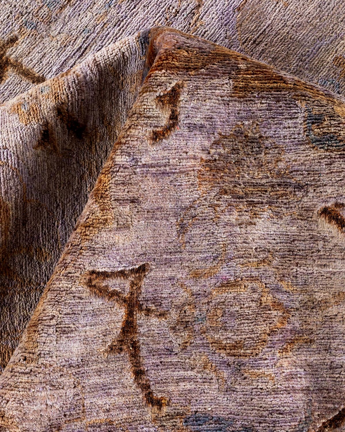 Overdyed Hand Knotted Wool Brown Area Rug For Sale 2