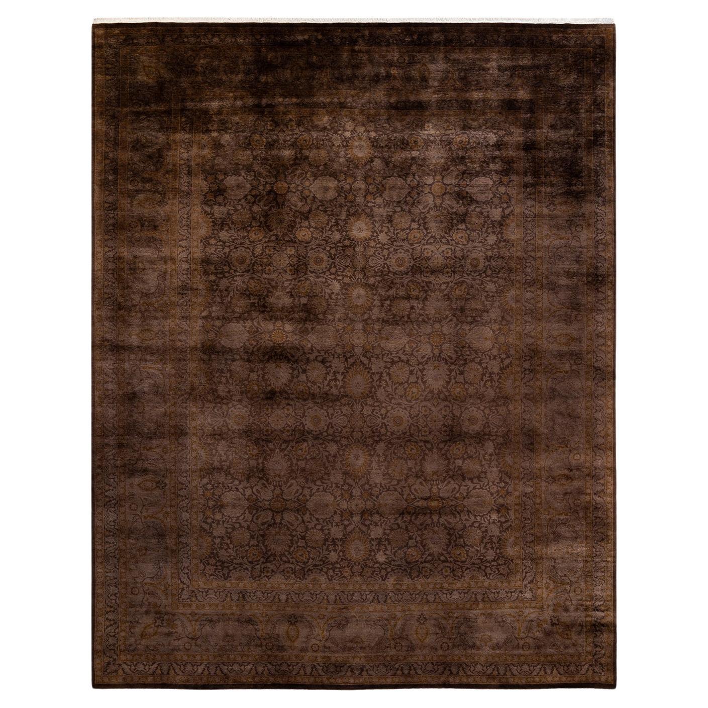 Overdyed Hand Knotted Wool Brown Area Rug