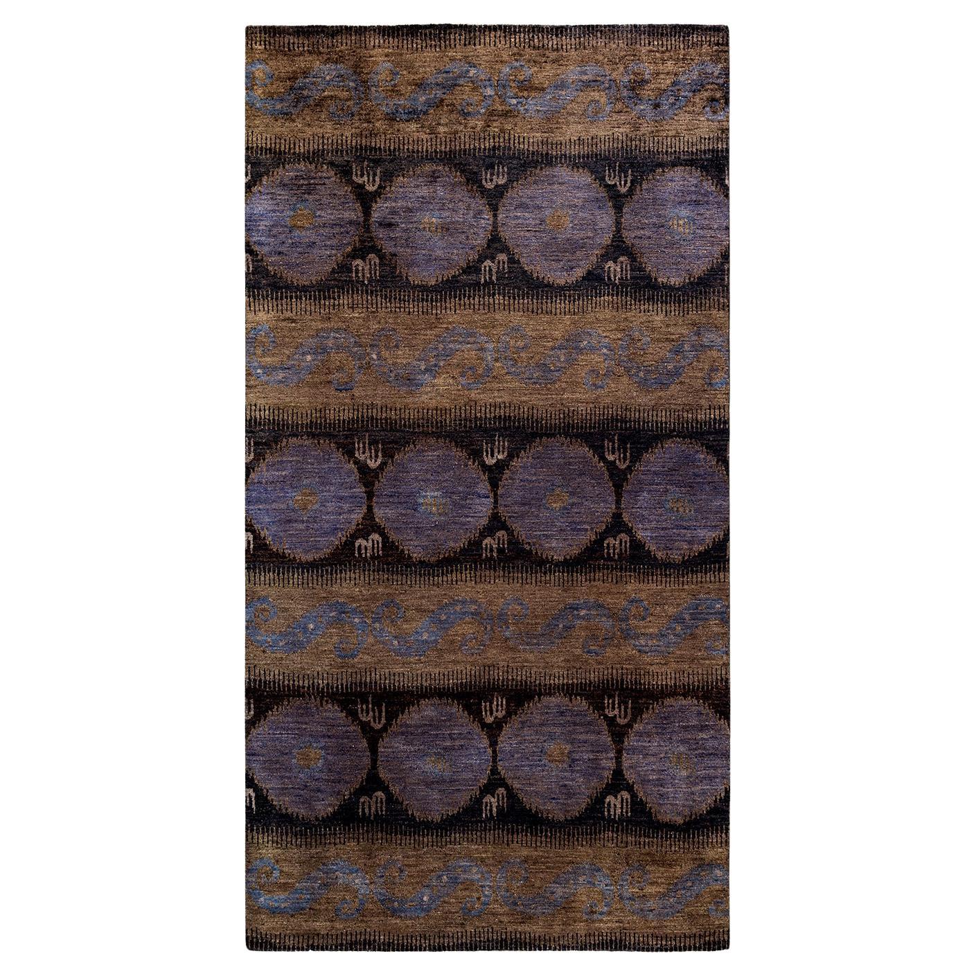 Overdyed Hand Knotted Wool Brown Area Rug For Sale