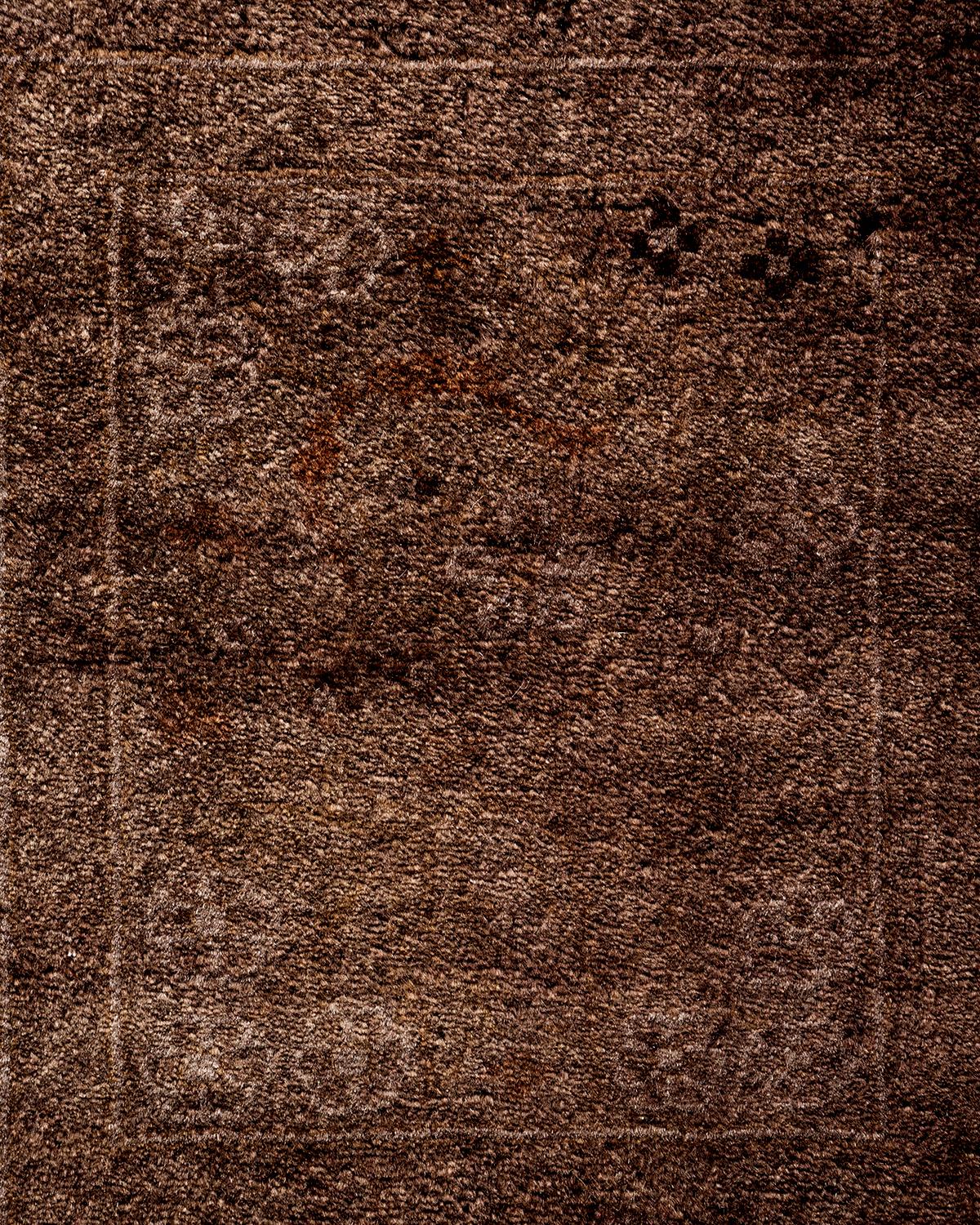 Pakistani Overdyed Hand Knotted Wool Brown Runner For Sale