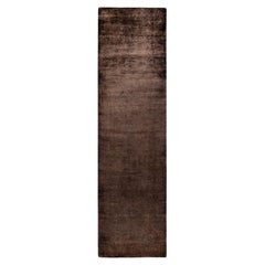 Overdyed Hand Knotted Wool Brown Runner