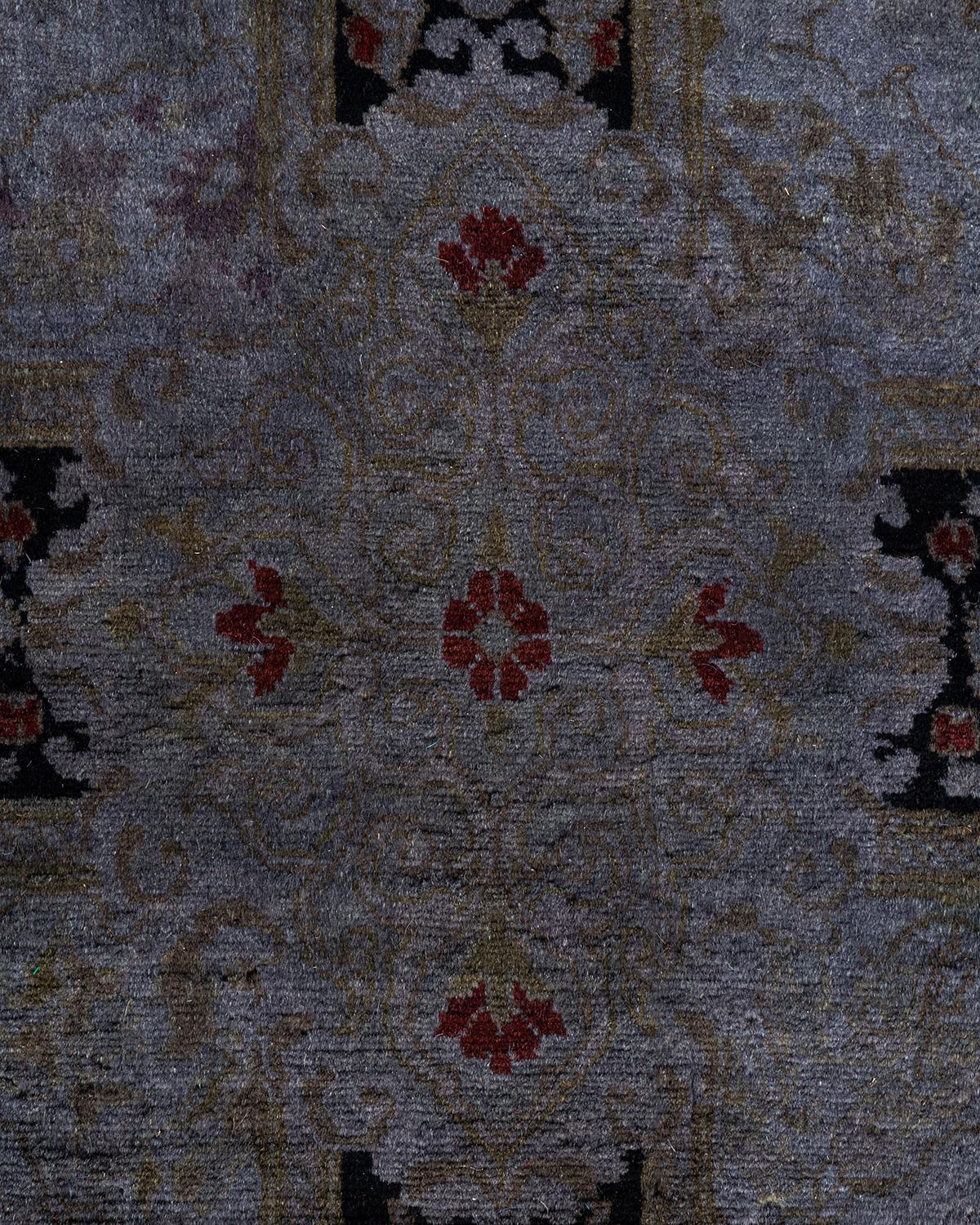 Pakistanais Tapis Overdyed en laine grise nouée à la main en vente