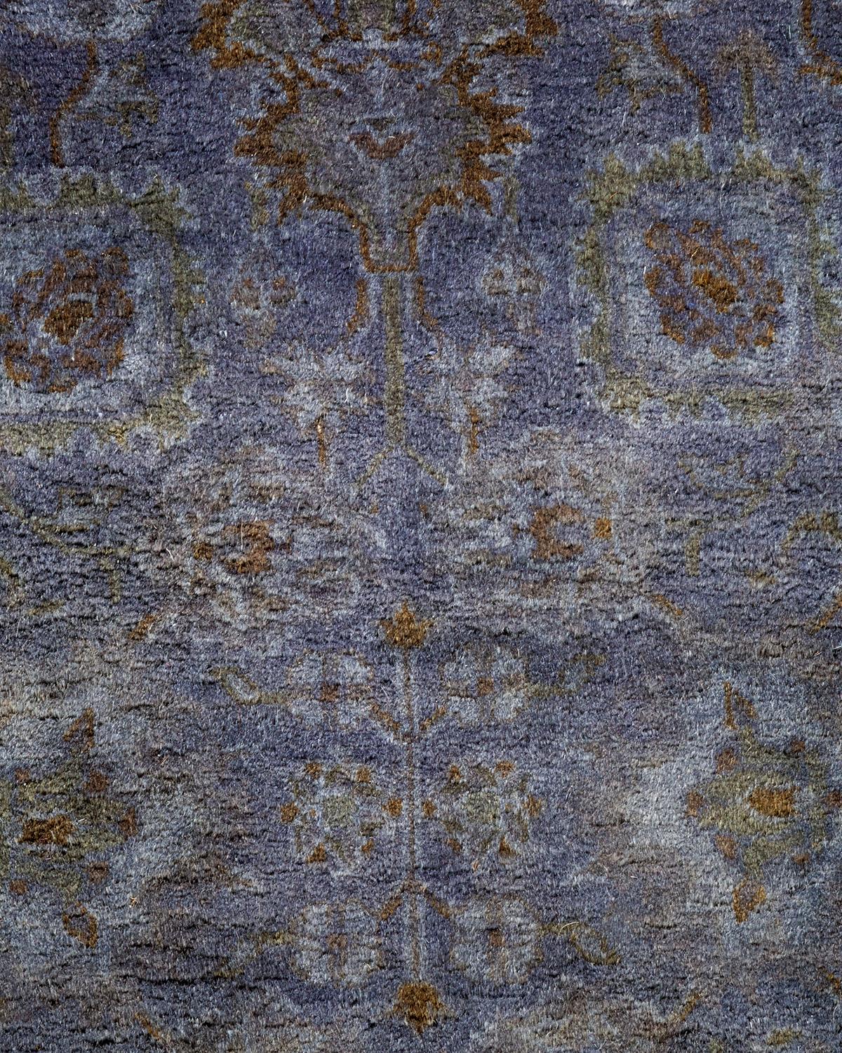 Pakistani Overdyed Hand Knotted Wool Gray Area Rug For Sale