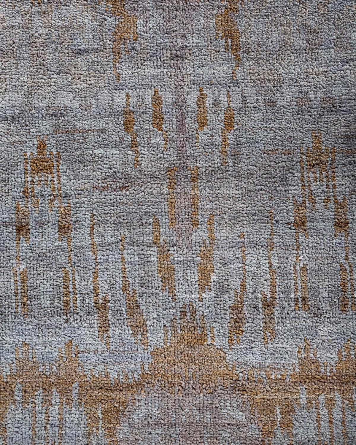 Pakistani Overdyed Hand Knotted Wool Gray Area Rug For Sale