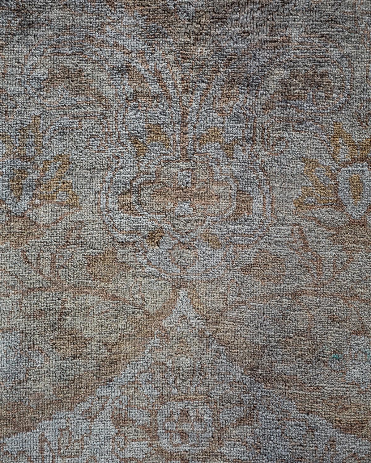 Pakistani Overdyed Hand Knotted Wool Gray Area Rug For Sale