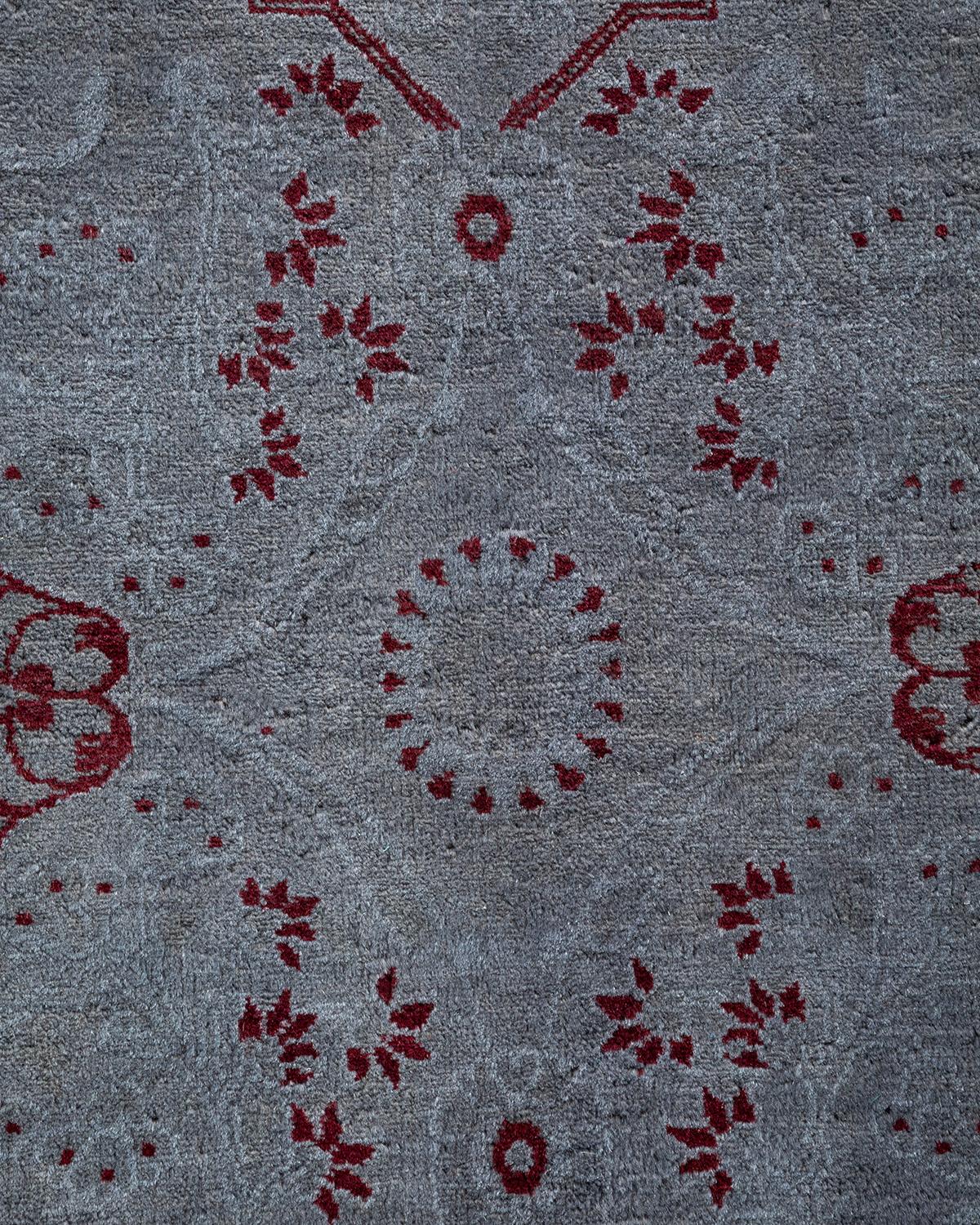 Pakistanais Tapis Overdyed en laine grise nouée à la main en vente