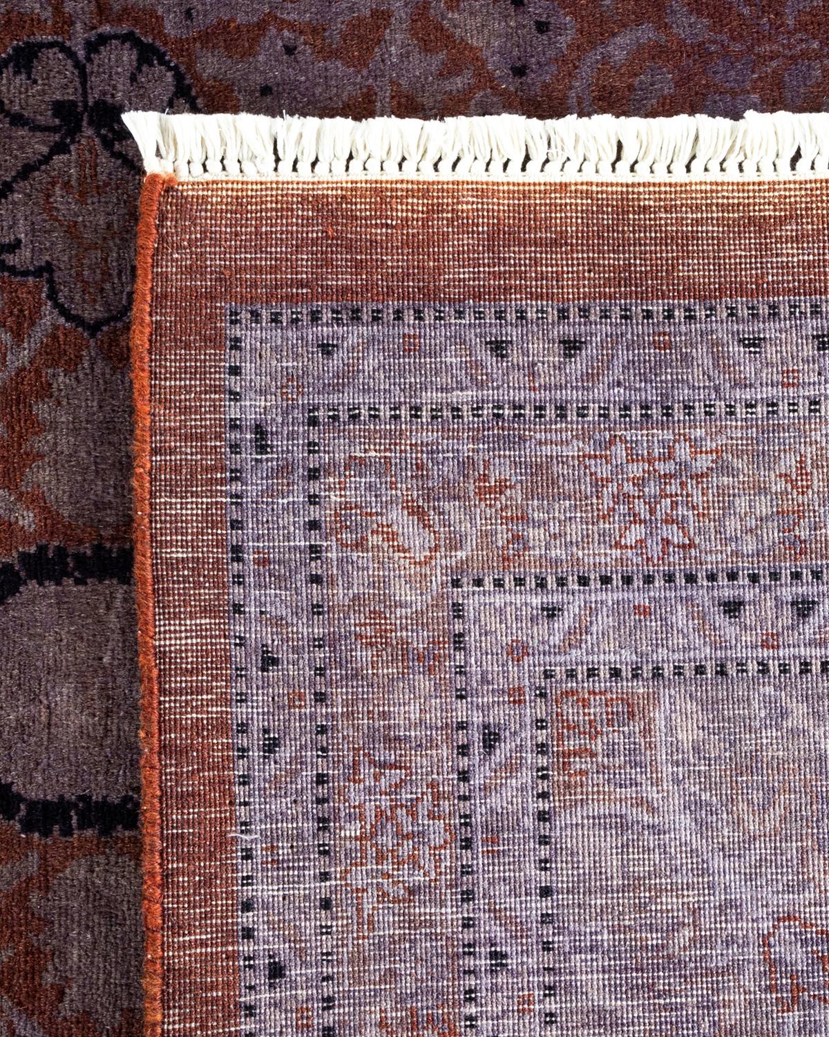 Contemporary Overdyed Hand Knotted Wool Gray Area Rug For Sale
