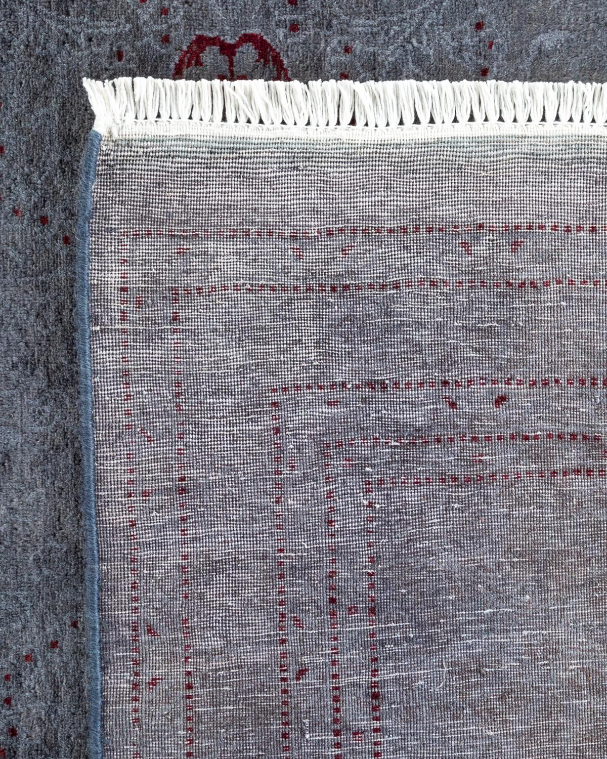 XXIe siècle et contemporain Tapis Overdyed en laine grise nouée à la main en vente