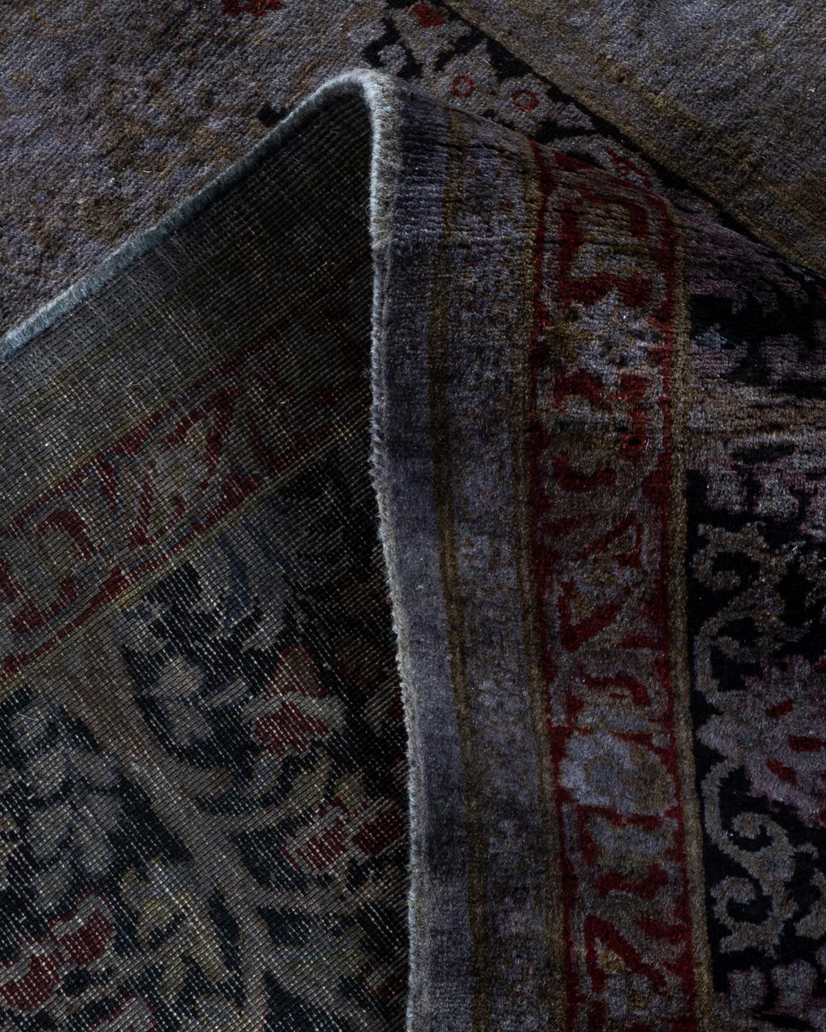 Laine Tapis Overdyed en laine grise nouée à la main en vente