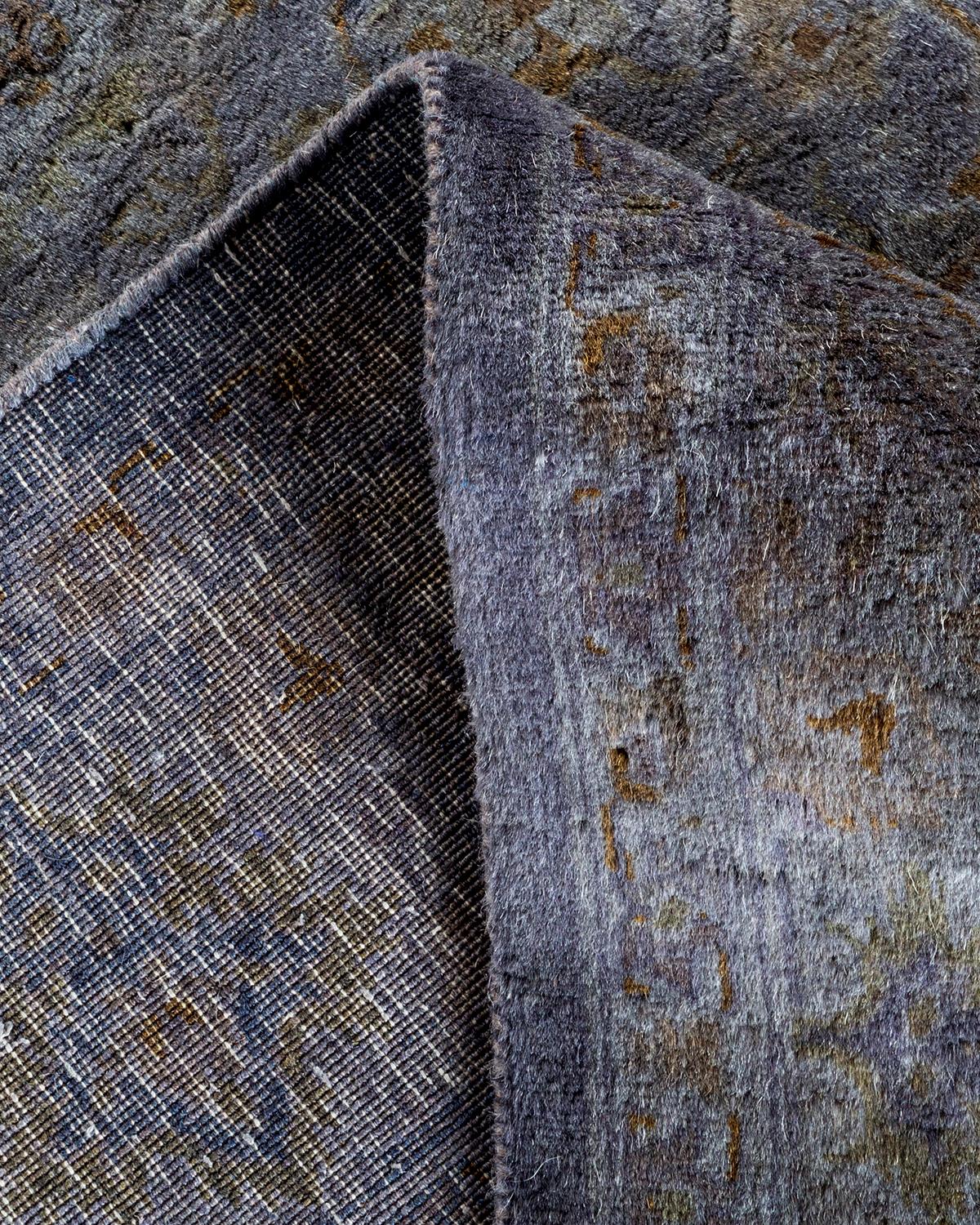 Laine Tapis Overdyed en laine grise nouée à la main en vente