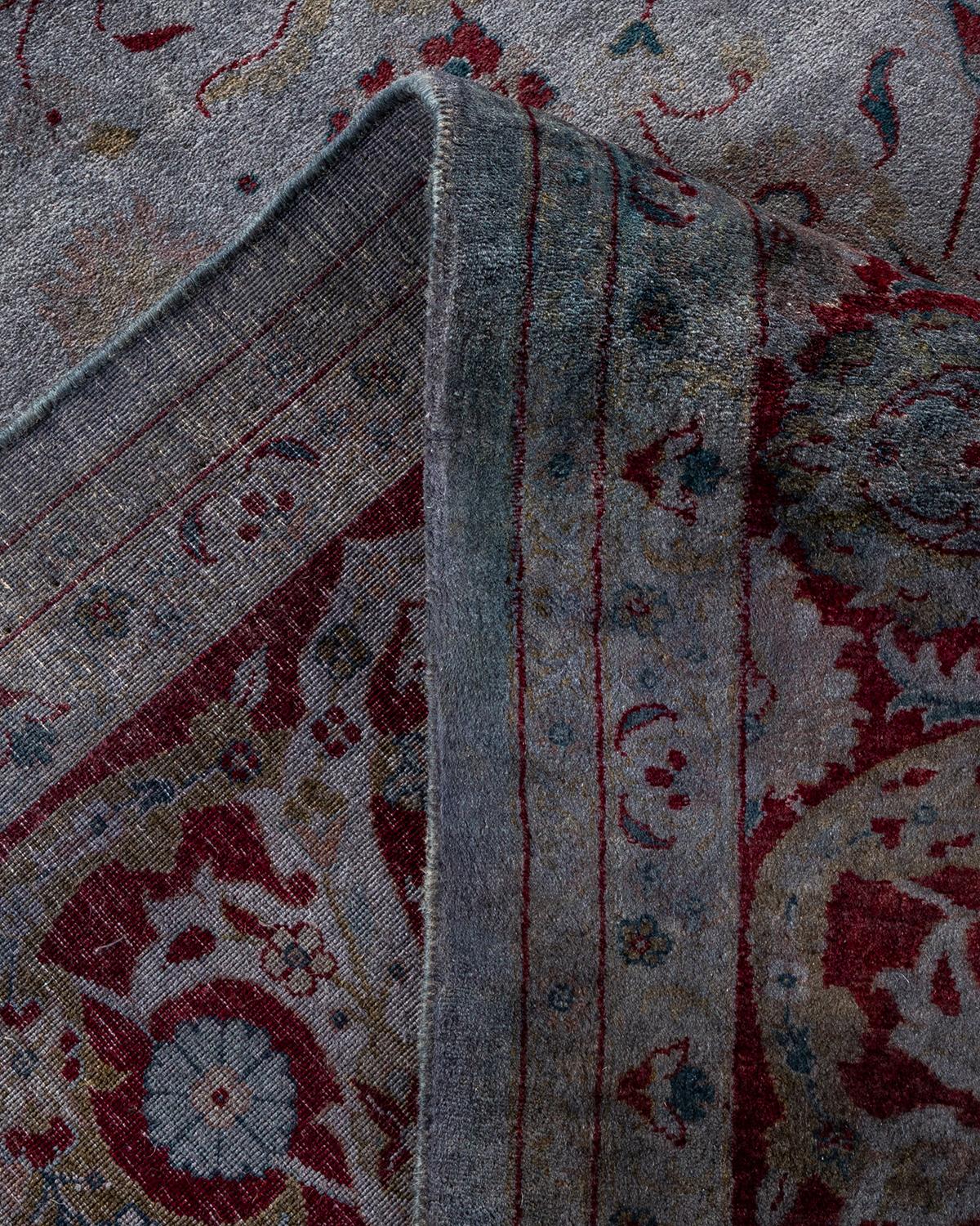 Laine Tapis Overdyed en laine grise nouée à la main en vente