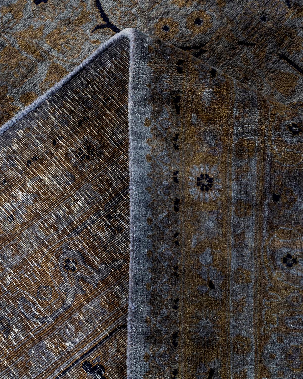 Laine Tapis Overdyed en laine grise nouée à la main en vente