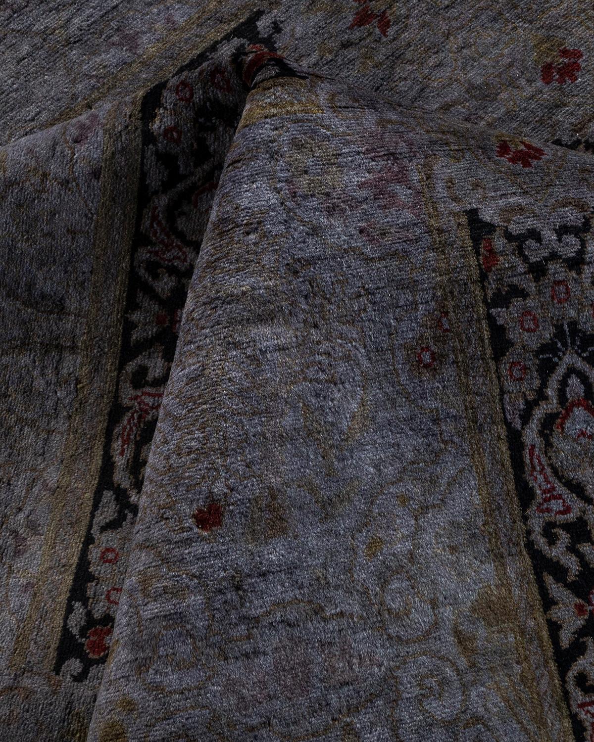 Tapis Overdyed en laine grise nouée à la main en vente 1