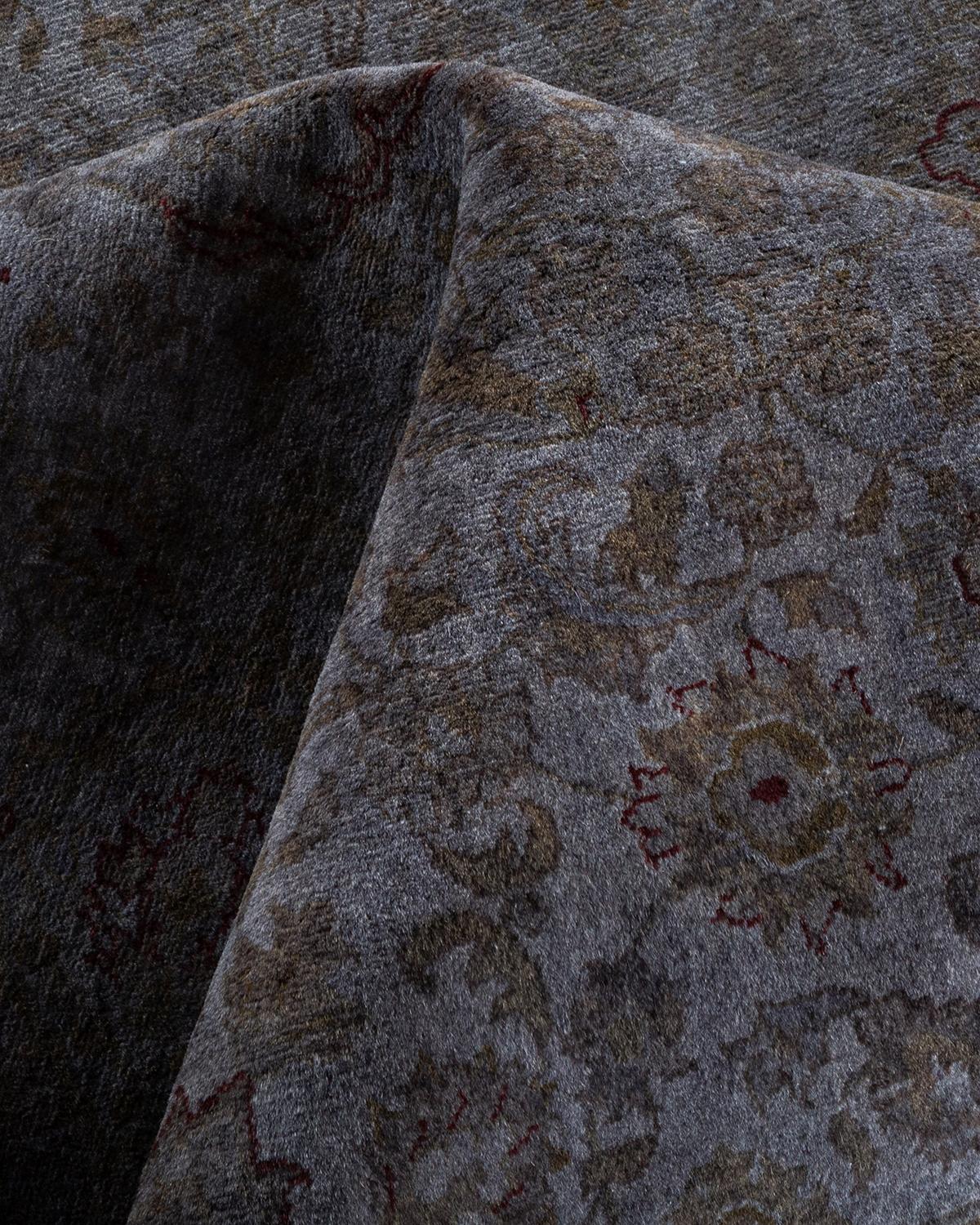 Tapis Overdyed en laine grise nouée à la main en vente 1