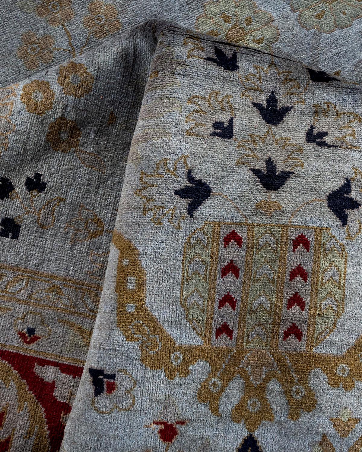 Overdyed Hand Knotted Wool Gray Area Rug im Angebot 1