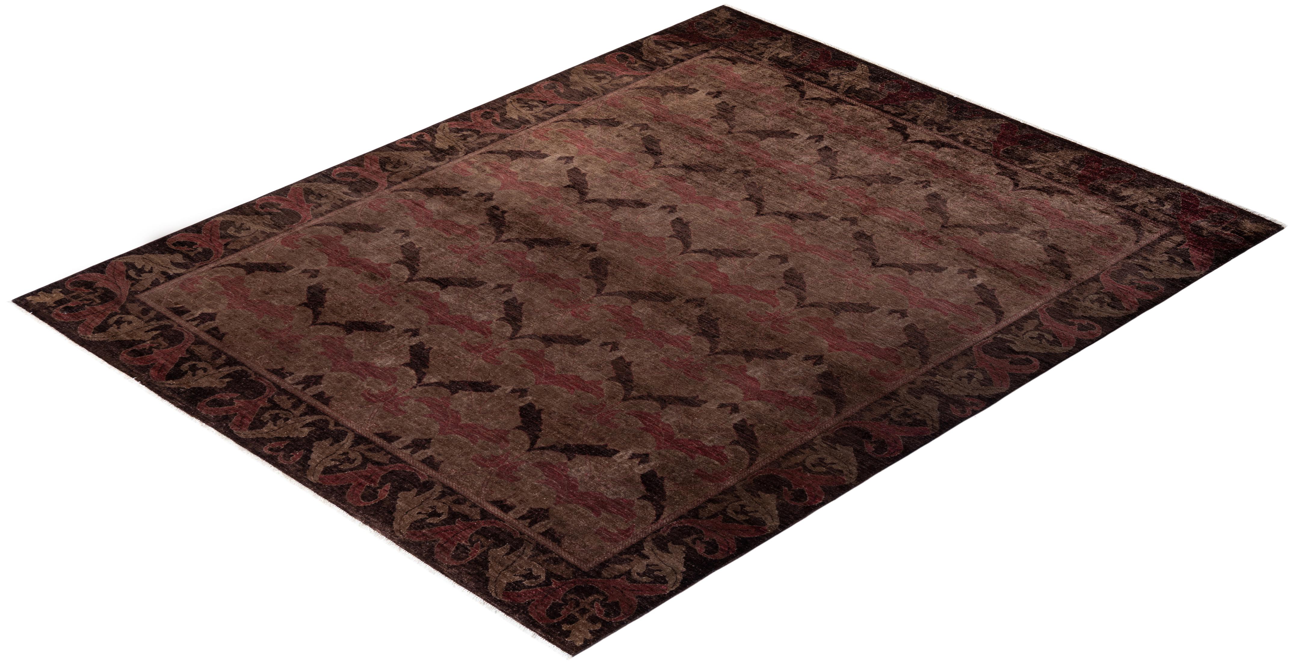 Overdyed Hand Knotted Wool Gray Area Rug im Angebot 1
