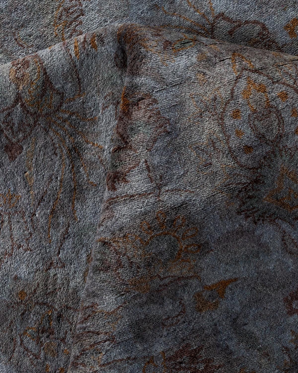 Tapis Overdyed en laine grise nouée à la main en vente 1
