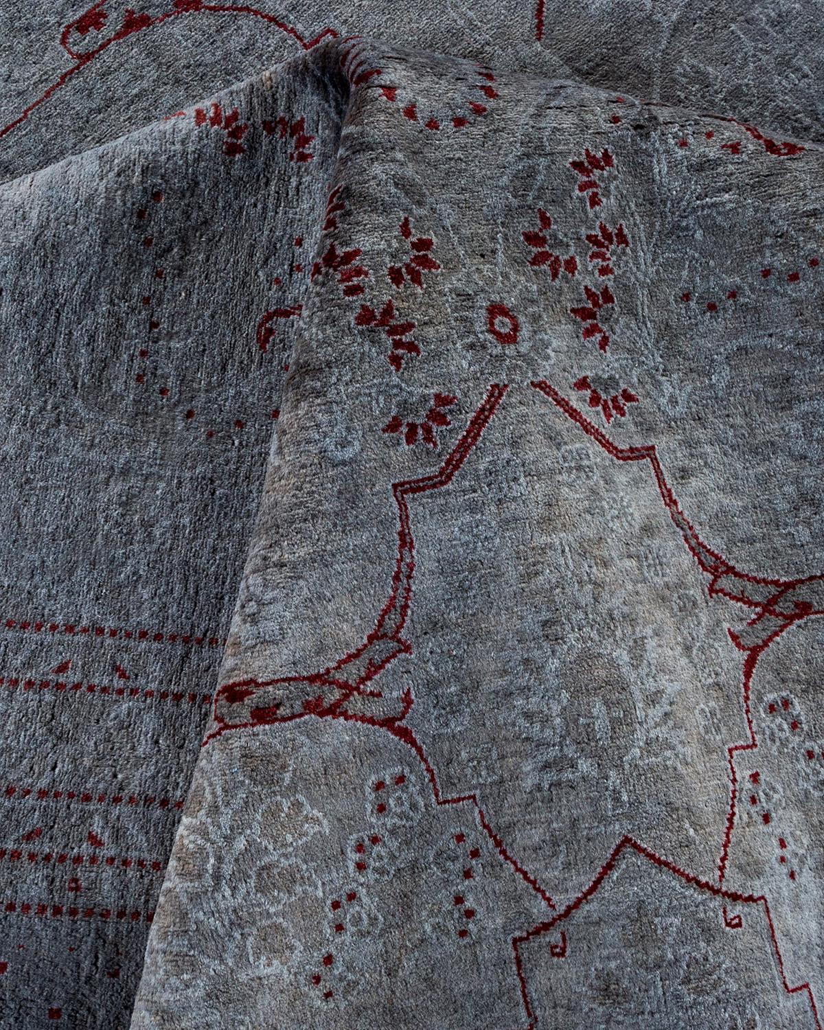 Tapis Overdyed en laine grise nouée à la main en vente 1