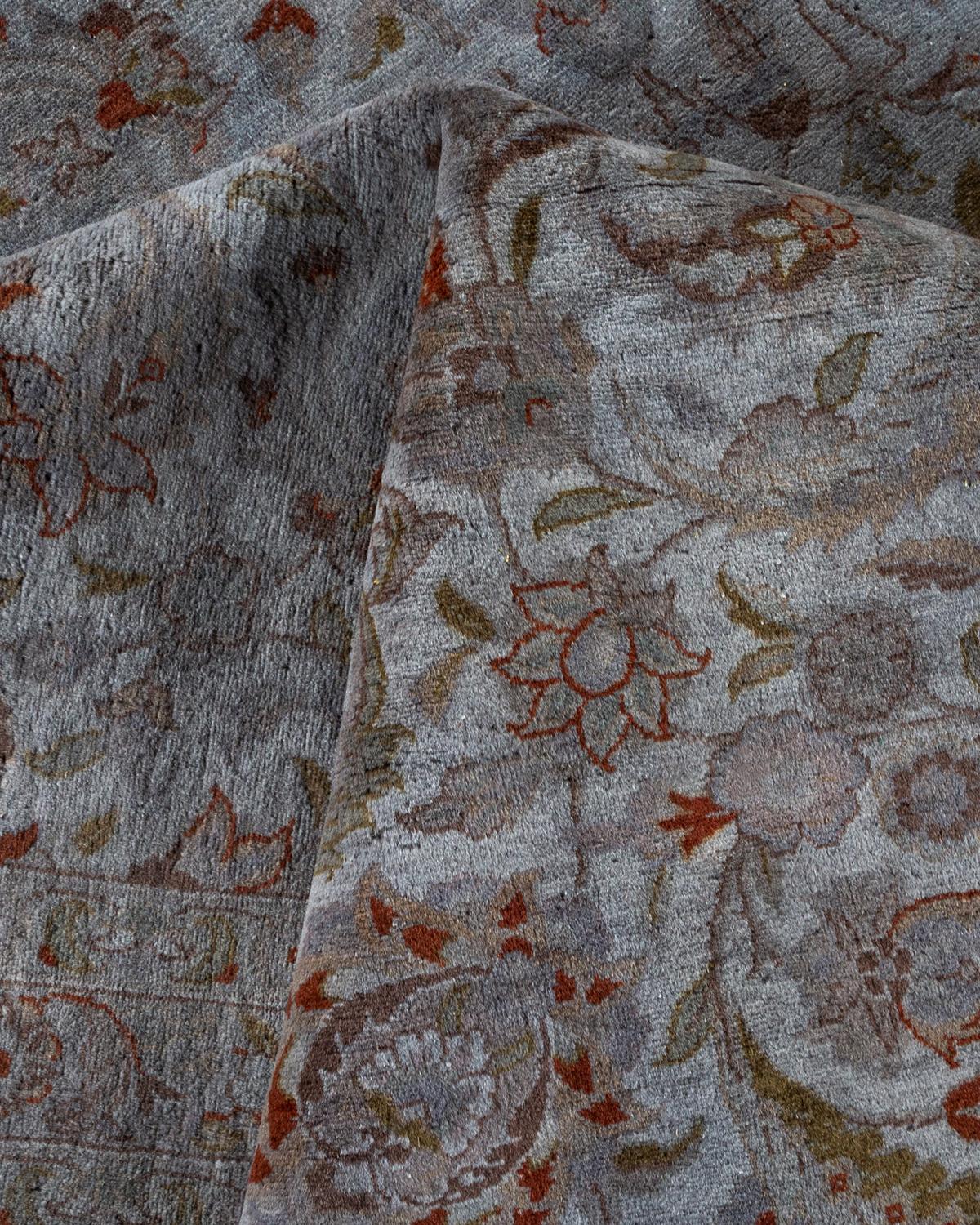 Tapis Overdyed en laine grise nouée à la main en vente 1