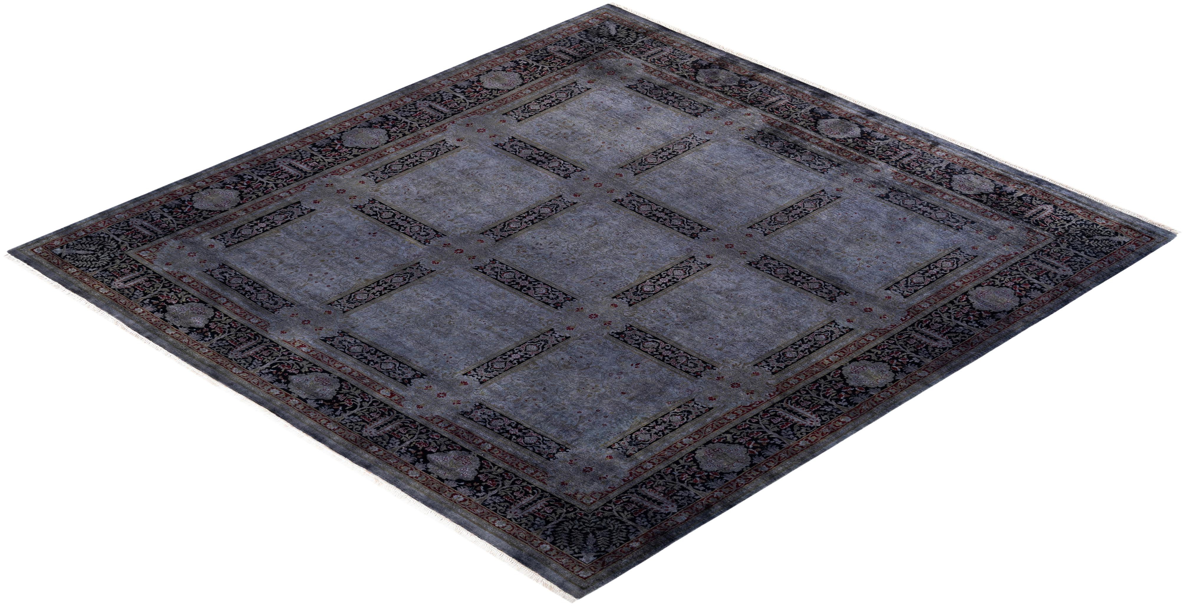 Tapis Overdyed en laine grise nouée à la main en vente 2