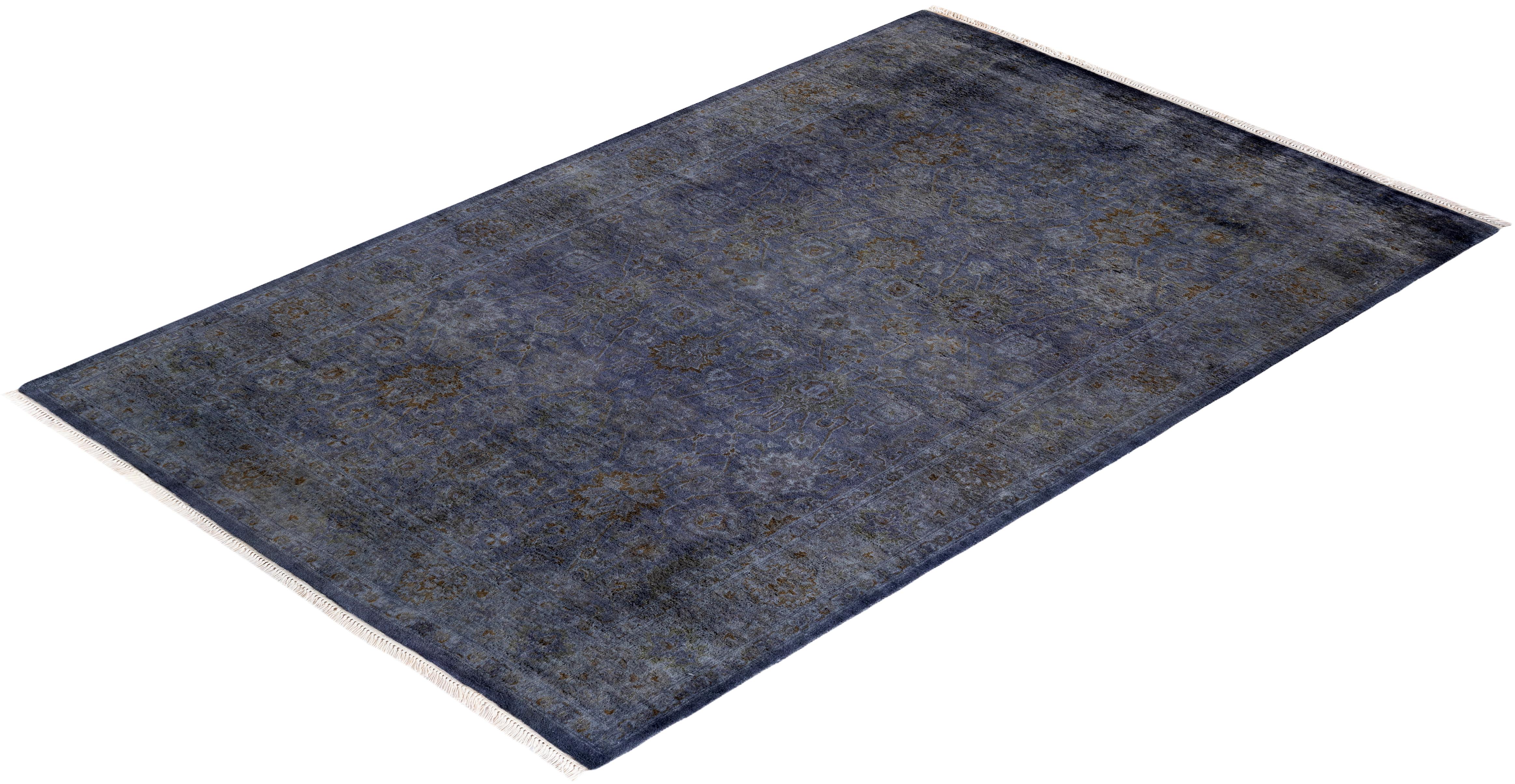 Overdyed Hand Knotted Wool Gray Area Rug For Sale 3