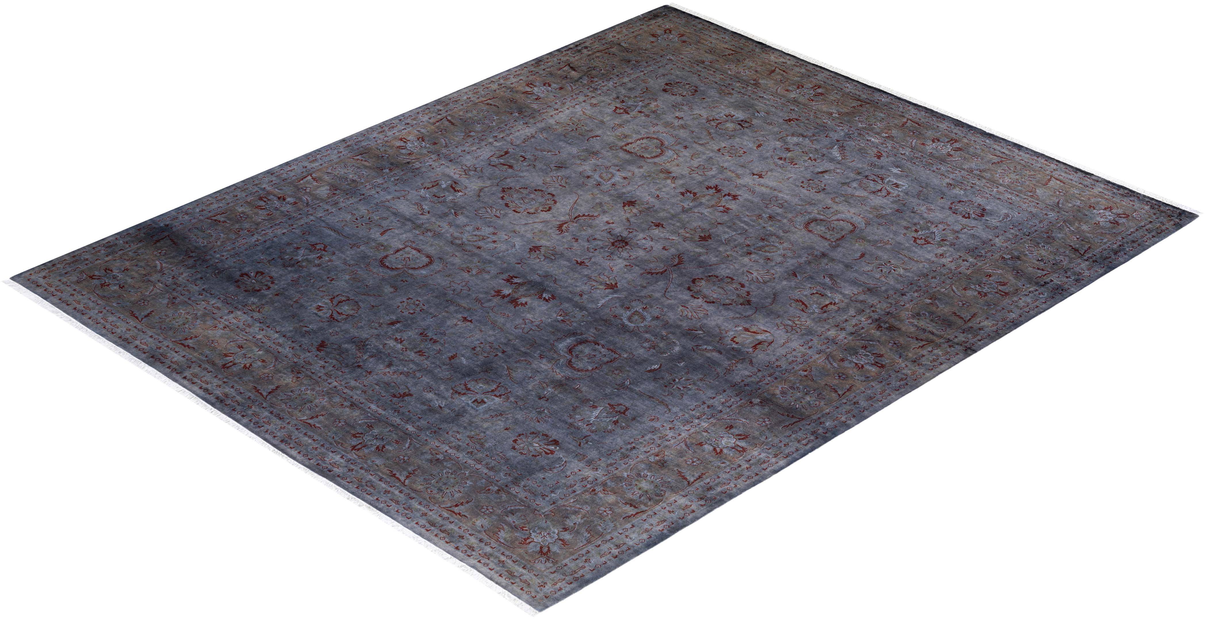 Overdyed Hand Knotted Wool Gray Area Rug 3