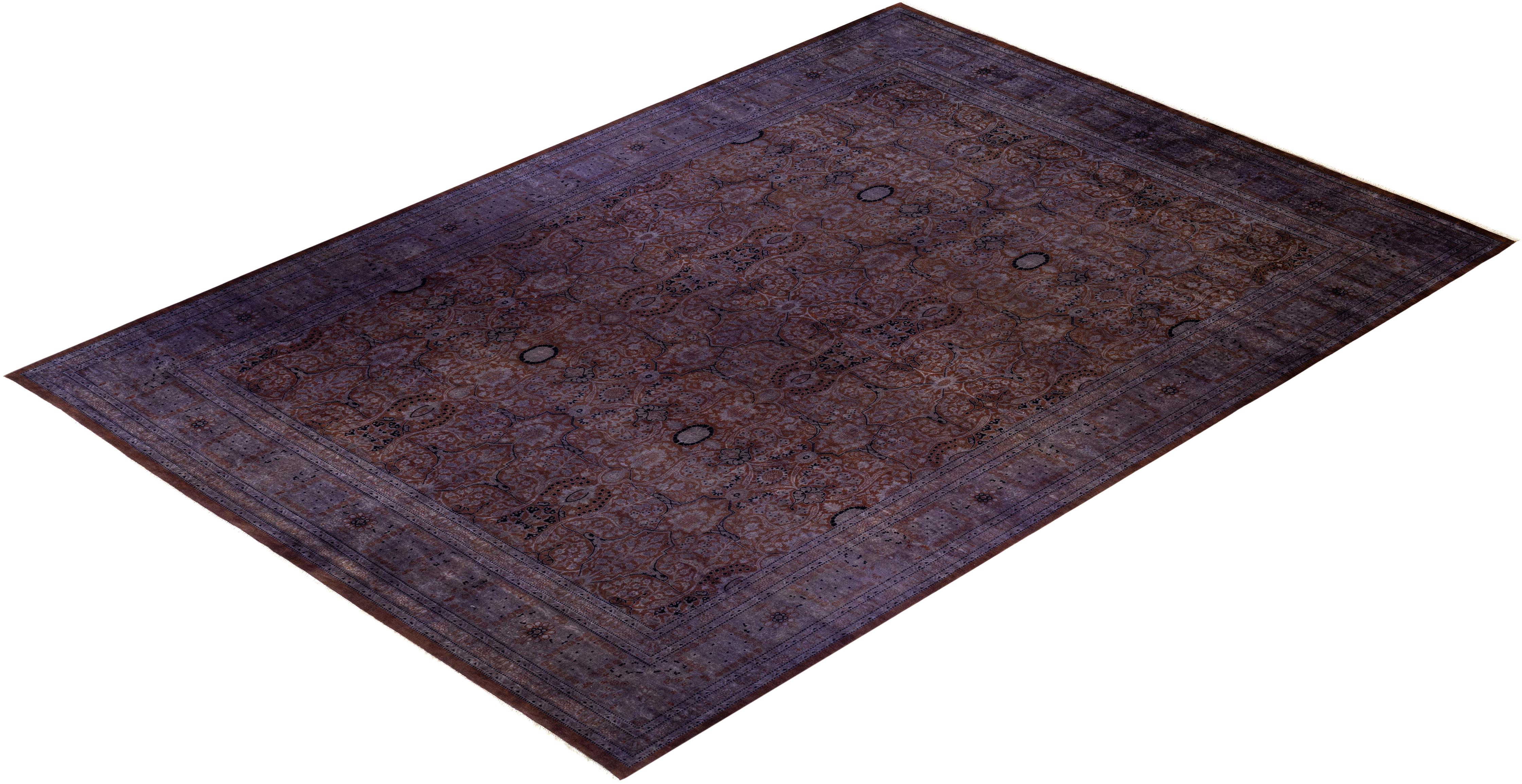 Overdyed Hand Knotted Wool Gray Area Rug For Sale 4