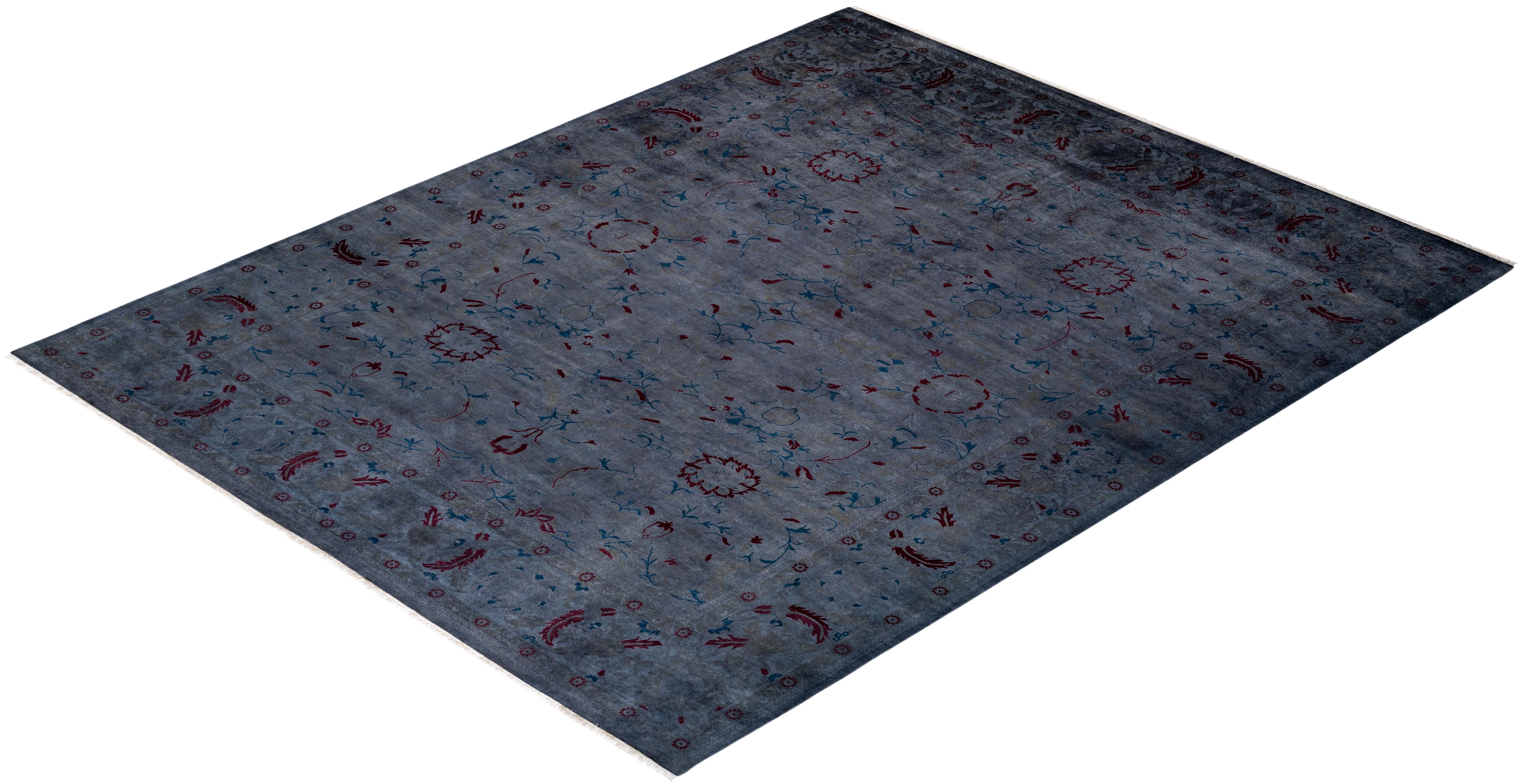 Overdyed Hand Knotted Wool Gray Area Rug For Sale 3