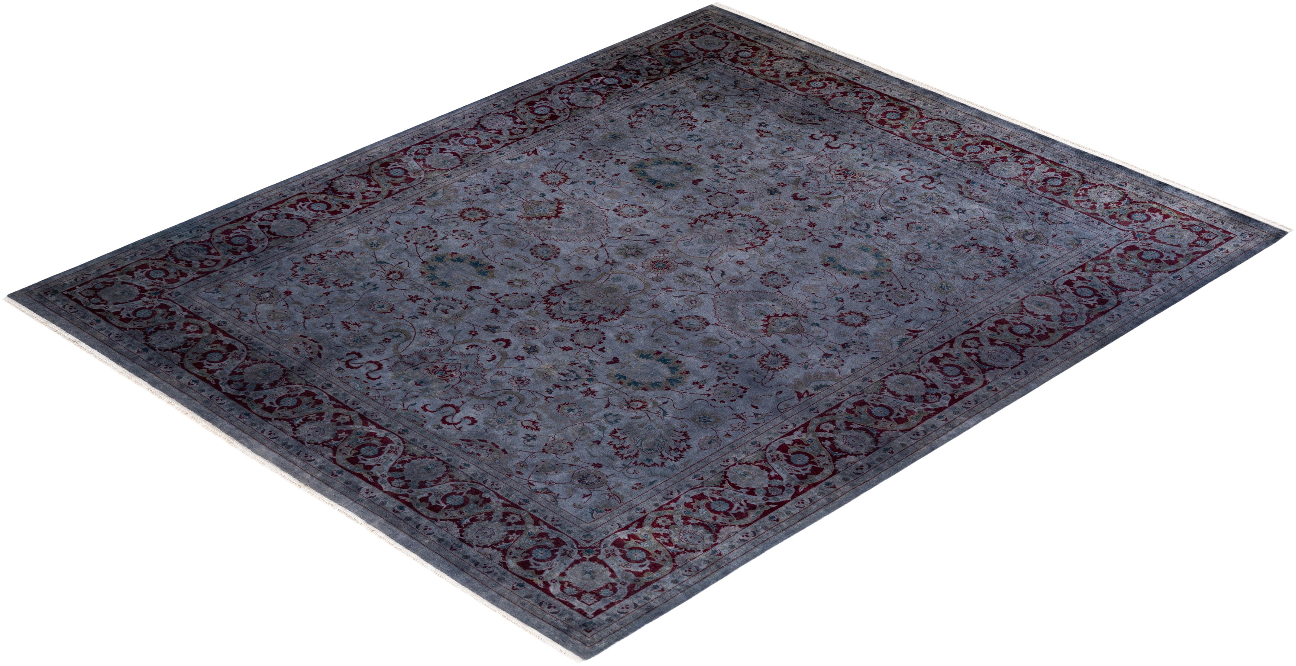 Tapis Overdyed en laine grise nouée à la main en vente 2
