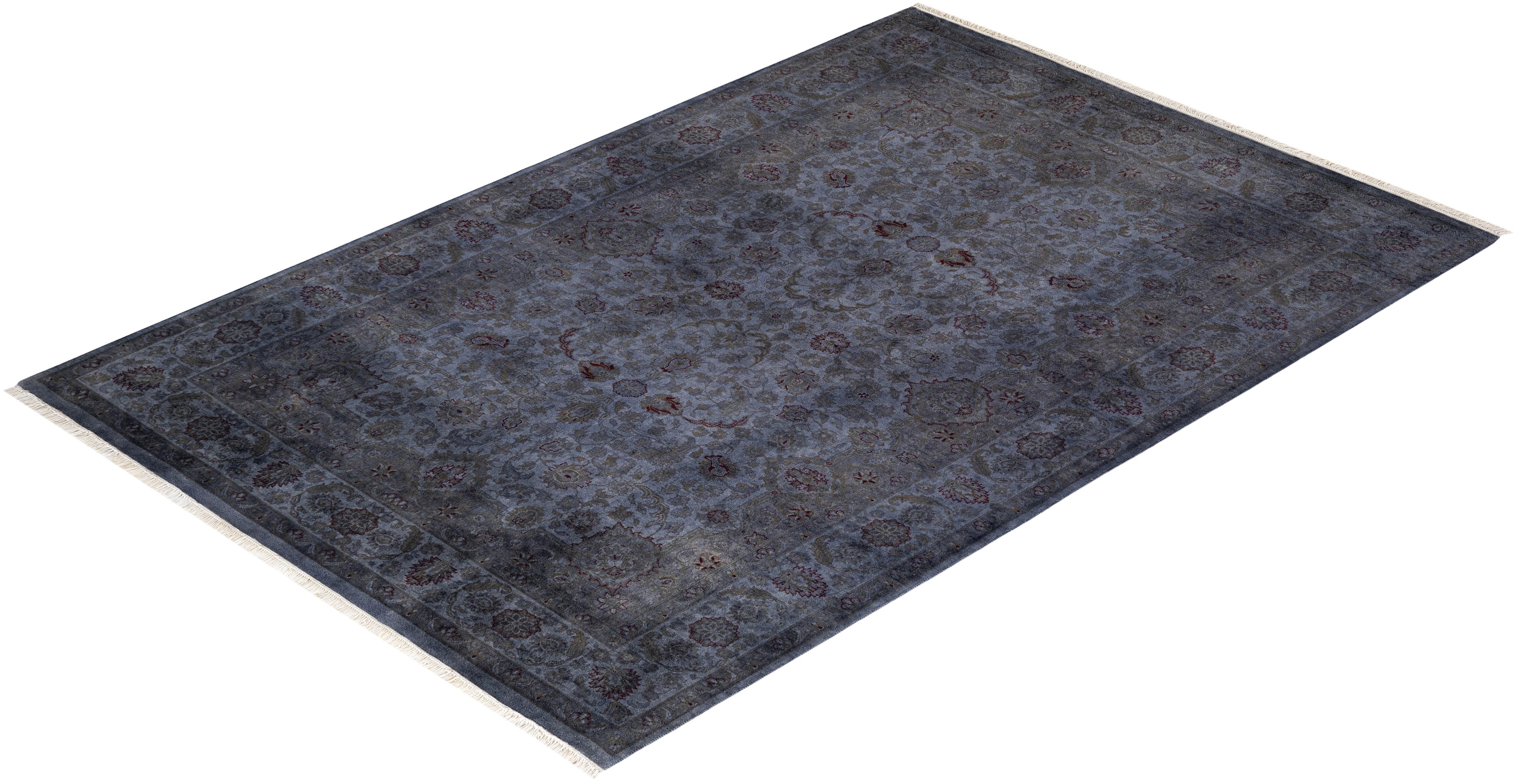 Tapis Overdyed en laine grise nouée à la main en vente 2