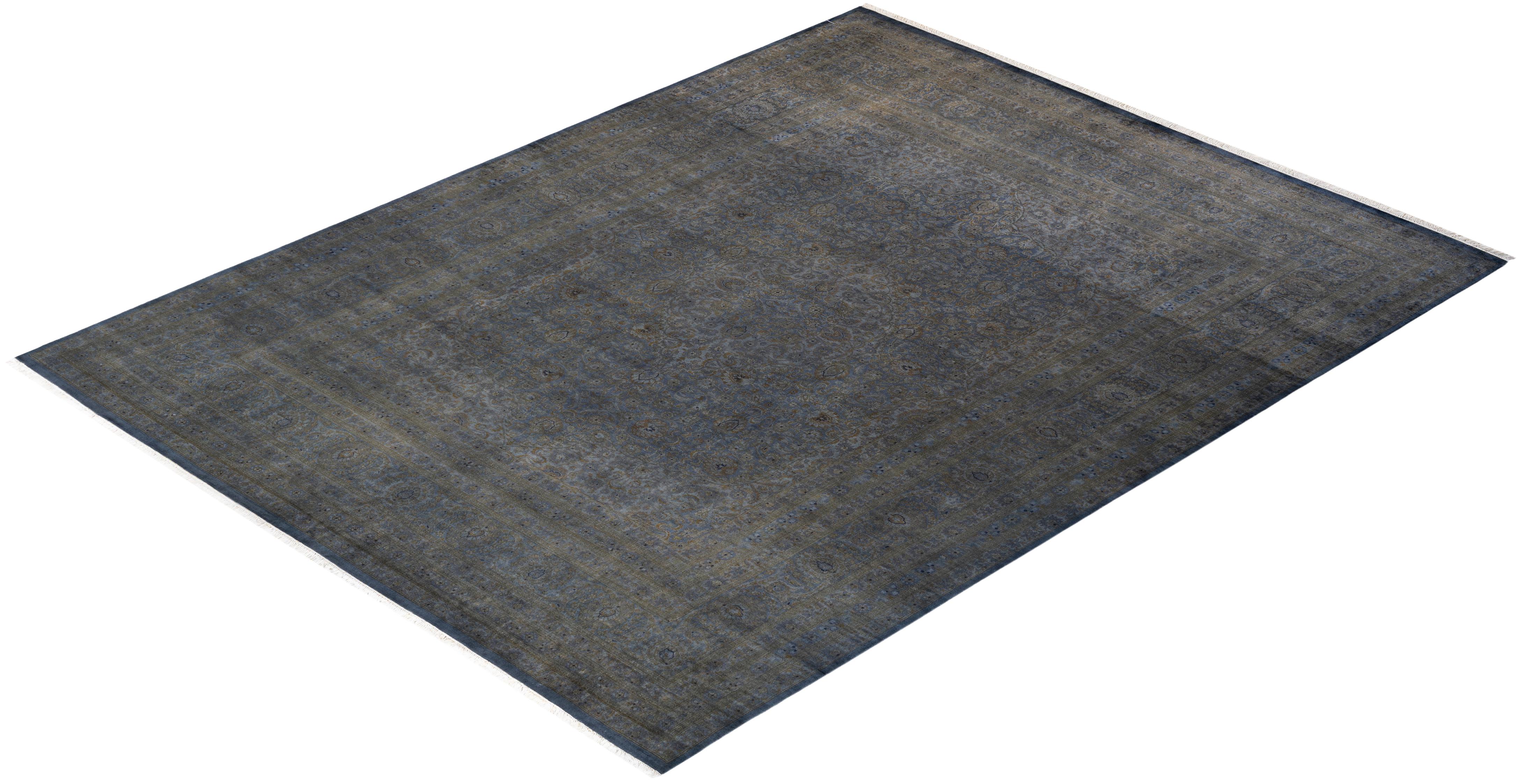 Overdyed Hand Knotted Wool Gray Area Rug im Angebot 2