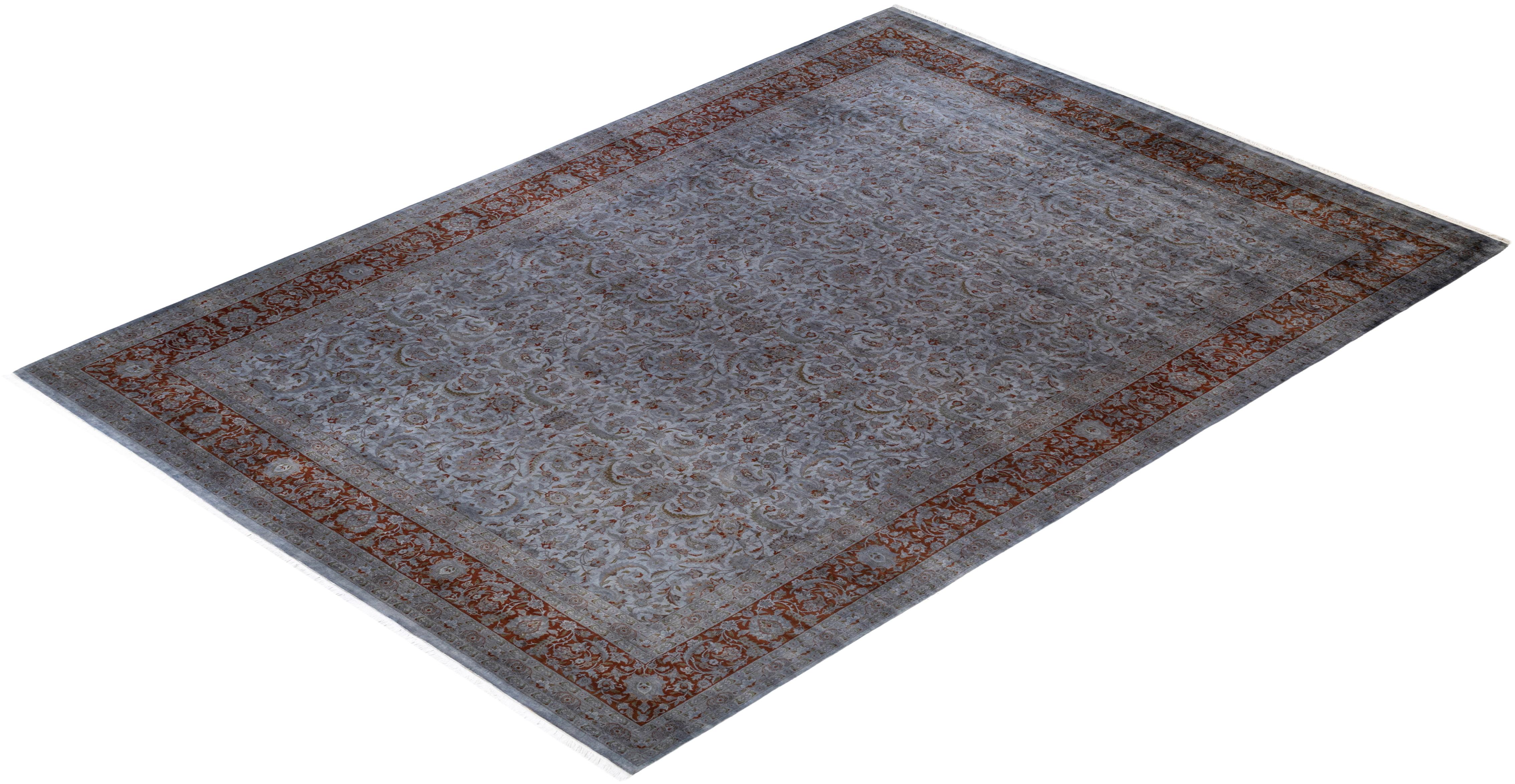 Tapis Overdyed en laine grise nouée à la main en vente 2