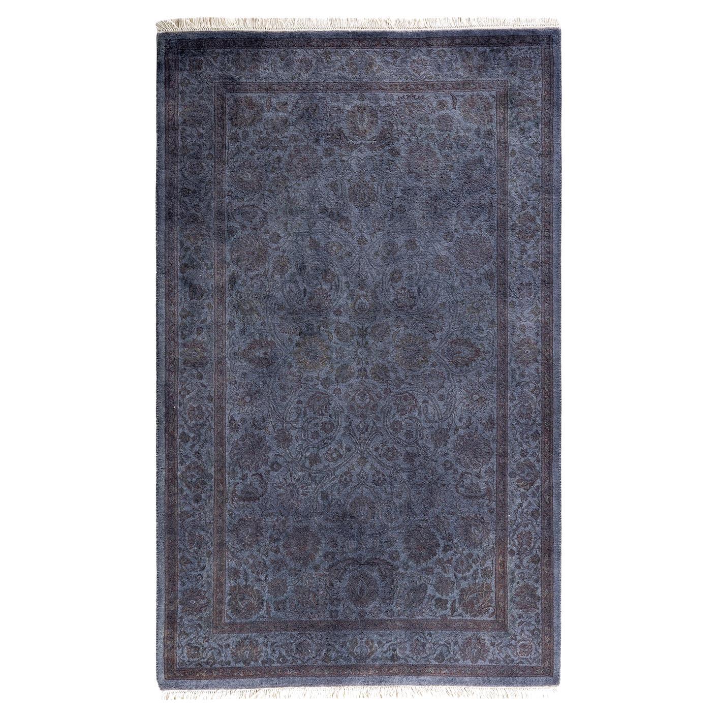 Overdyed Hand Knotted Wool Gray Area Rug For Sale