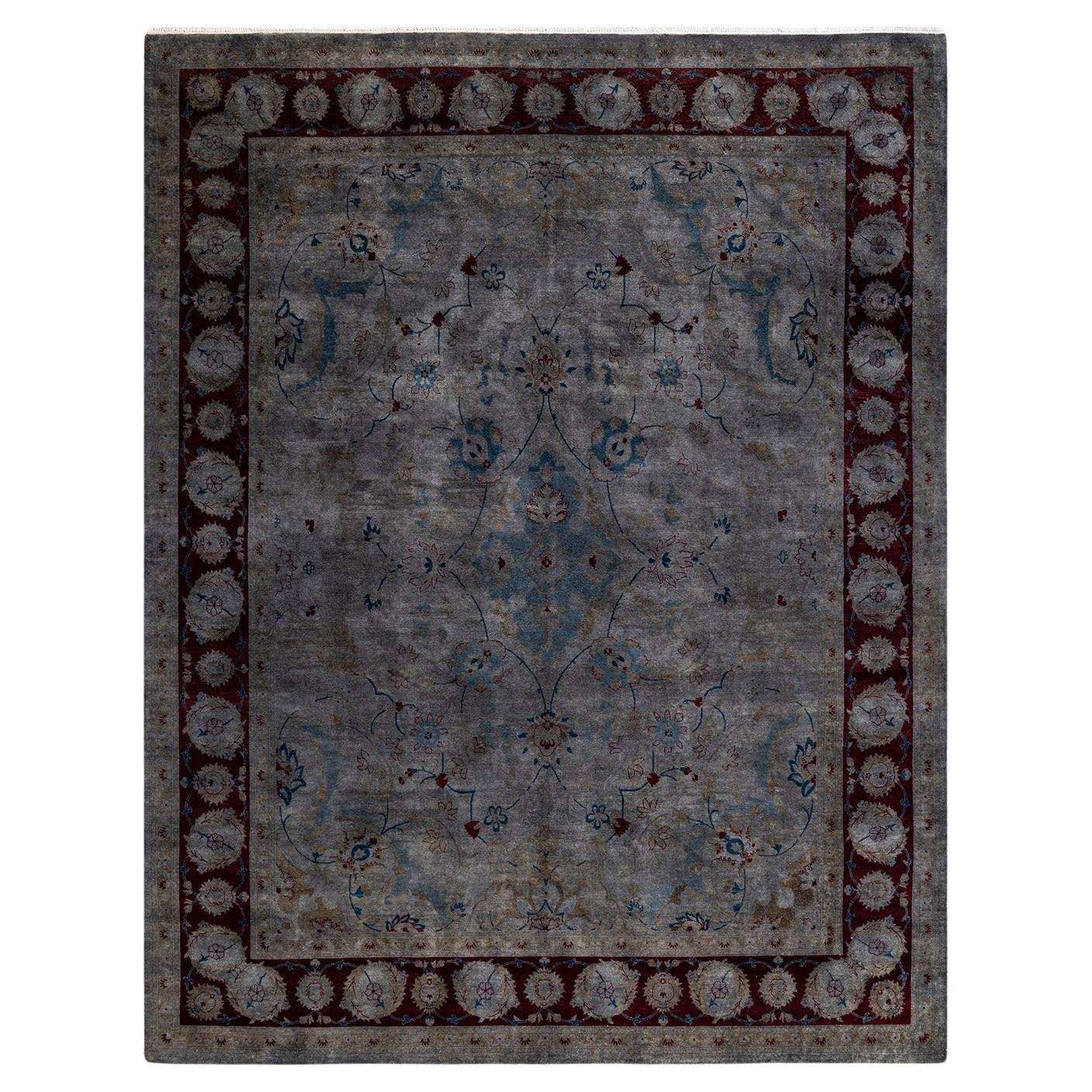 Overdyed Hand Knotted Wool Gray Area Rug