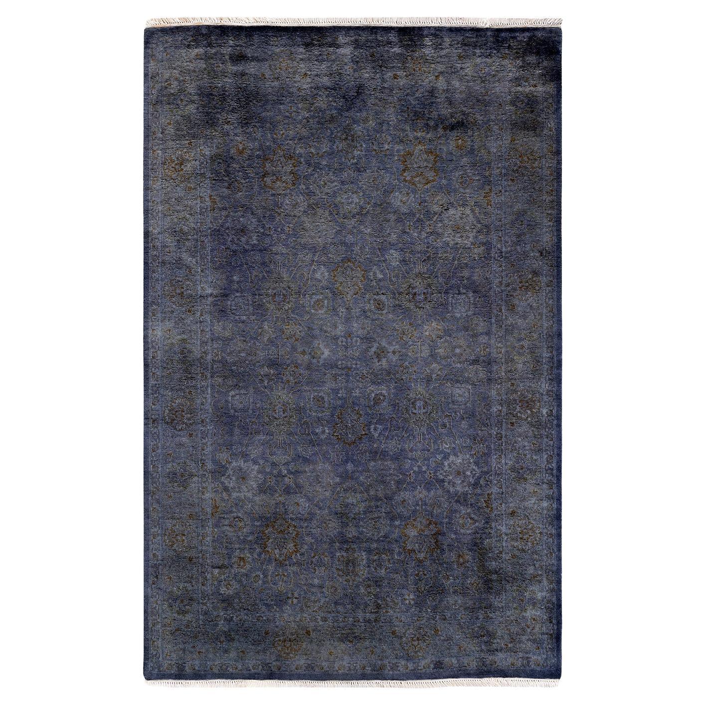 Overdyed Hand Knotted Wool Gray Area Rug For Sale