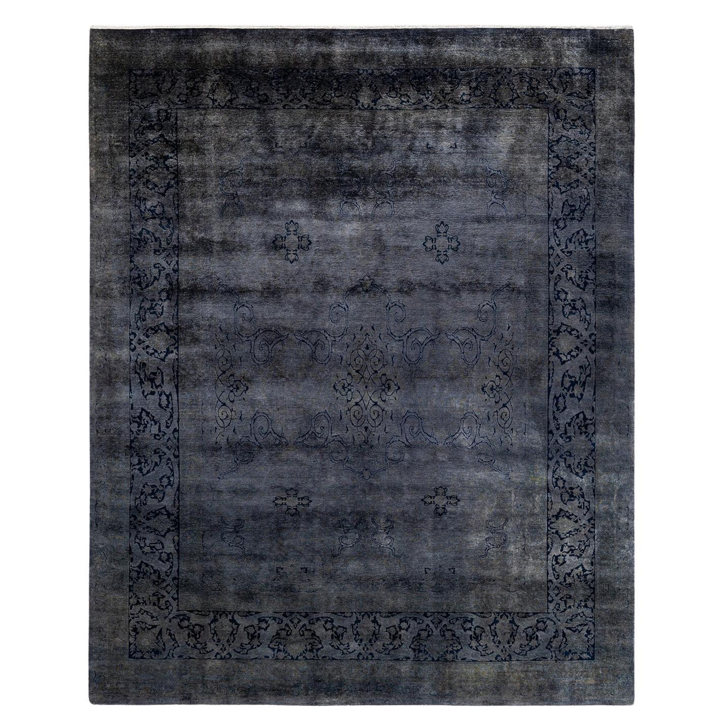 Overdyed Hand Knotted Wool Gray Area Rug