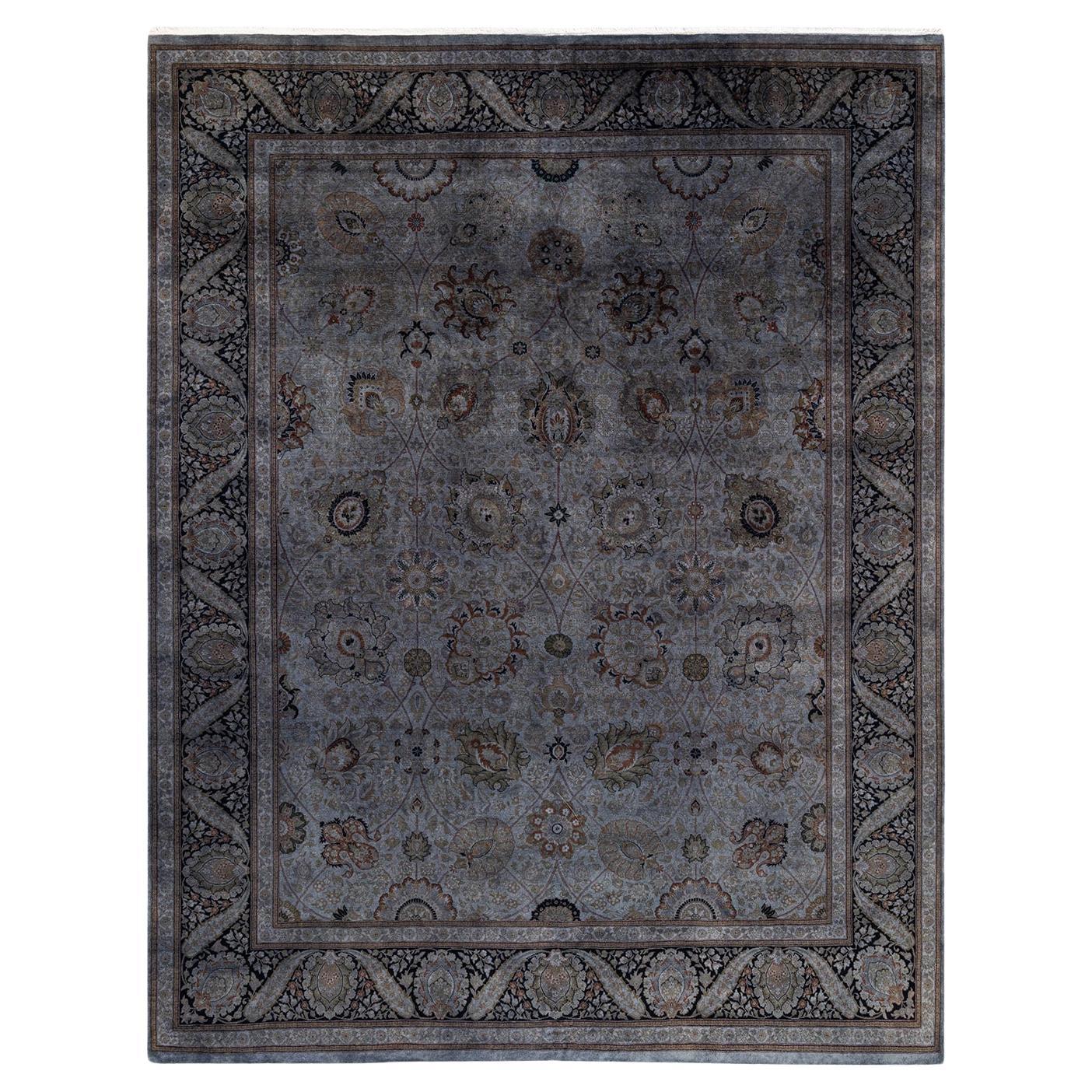 Overdyed Hand Knotted Wool Gray Area Rug For Sale
